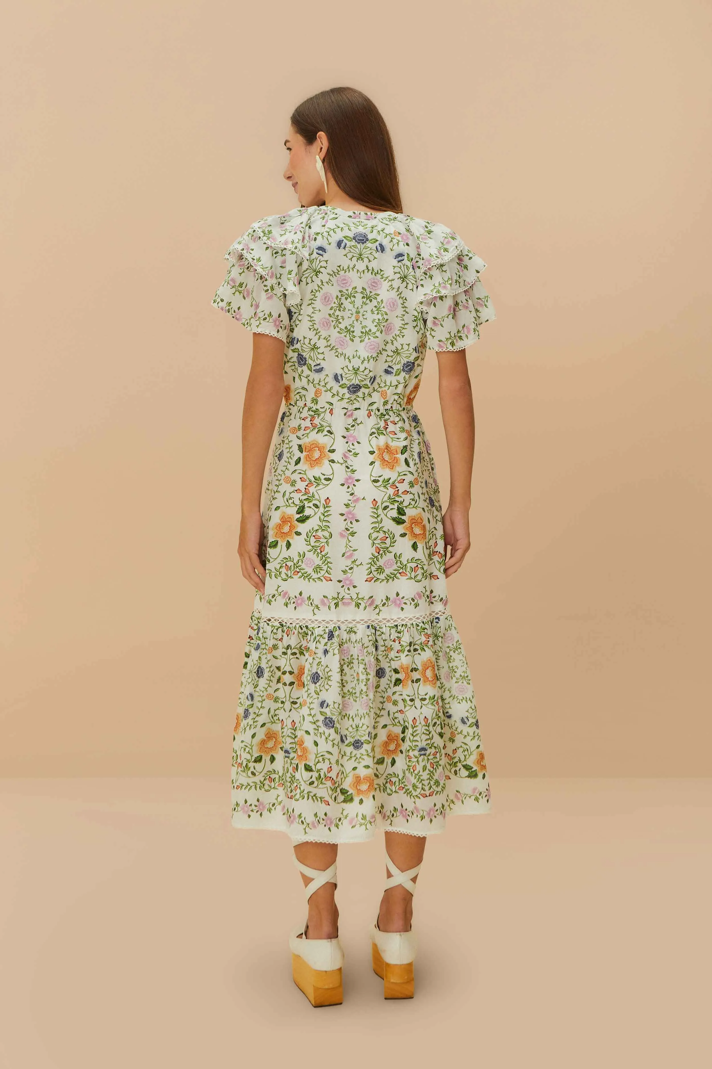 Off-White Folk Floral Lace Midi Dress sold by FARM Rio product image thumbnail 4