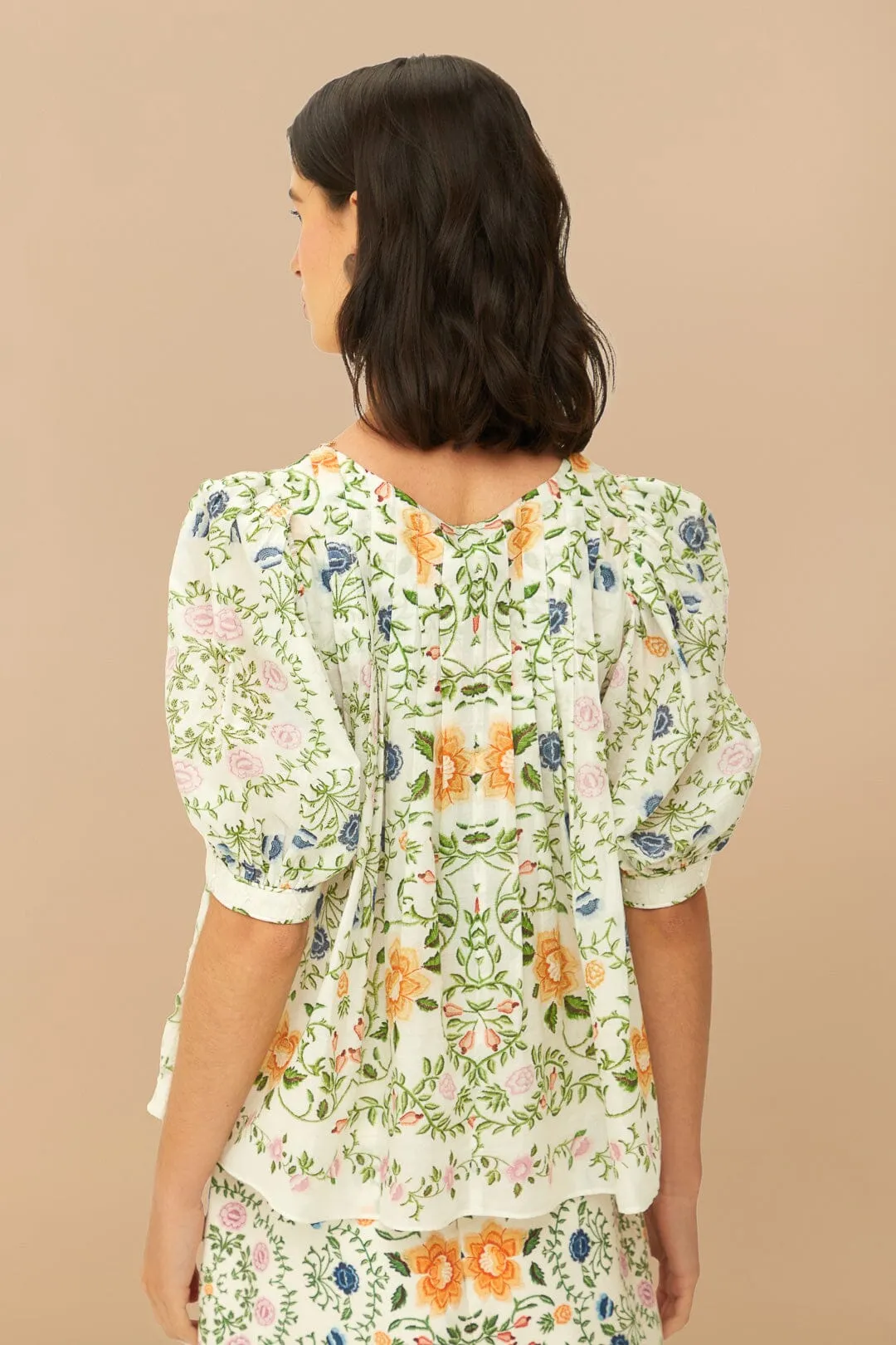 Folk Floral Off-White Scoop Neck Short Sleeve Blouse sold by FARM Rio product image thumbnail 4