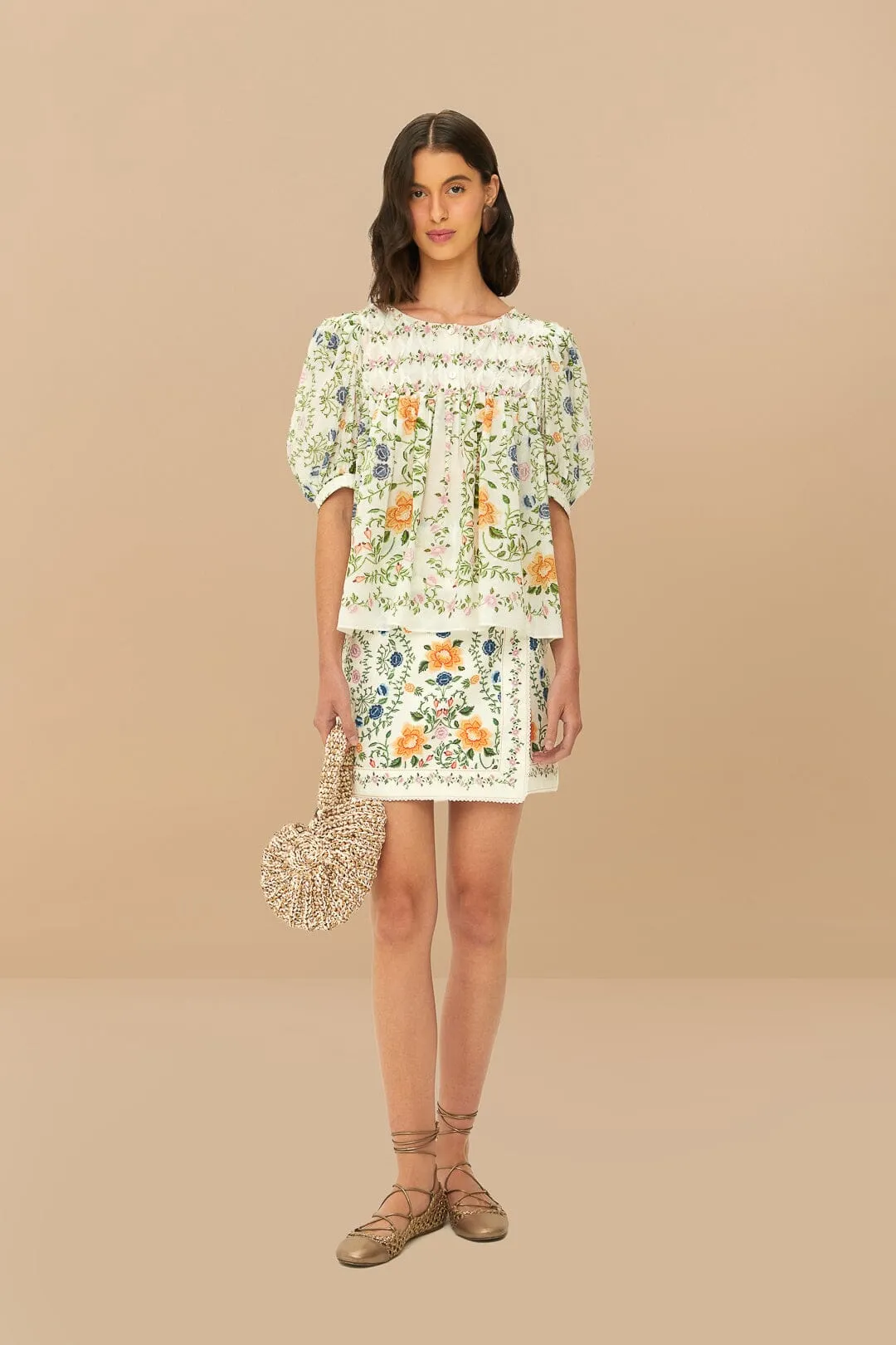 Folk Floral Off-White Scoop Neck Short Sleeve Blouse sold by FARM Rio product image thumbnail 2