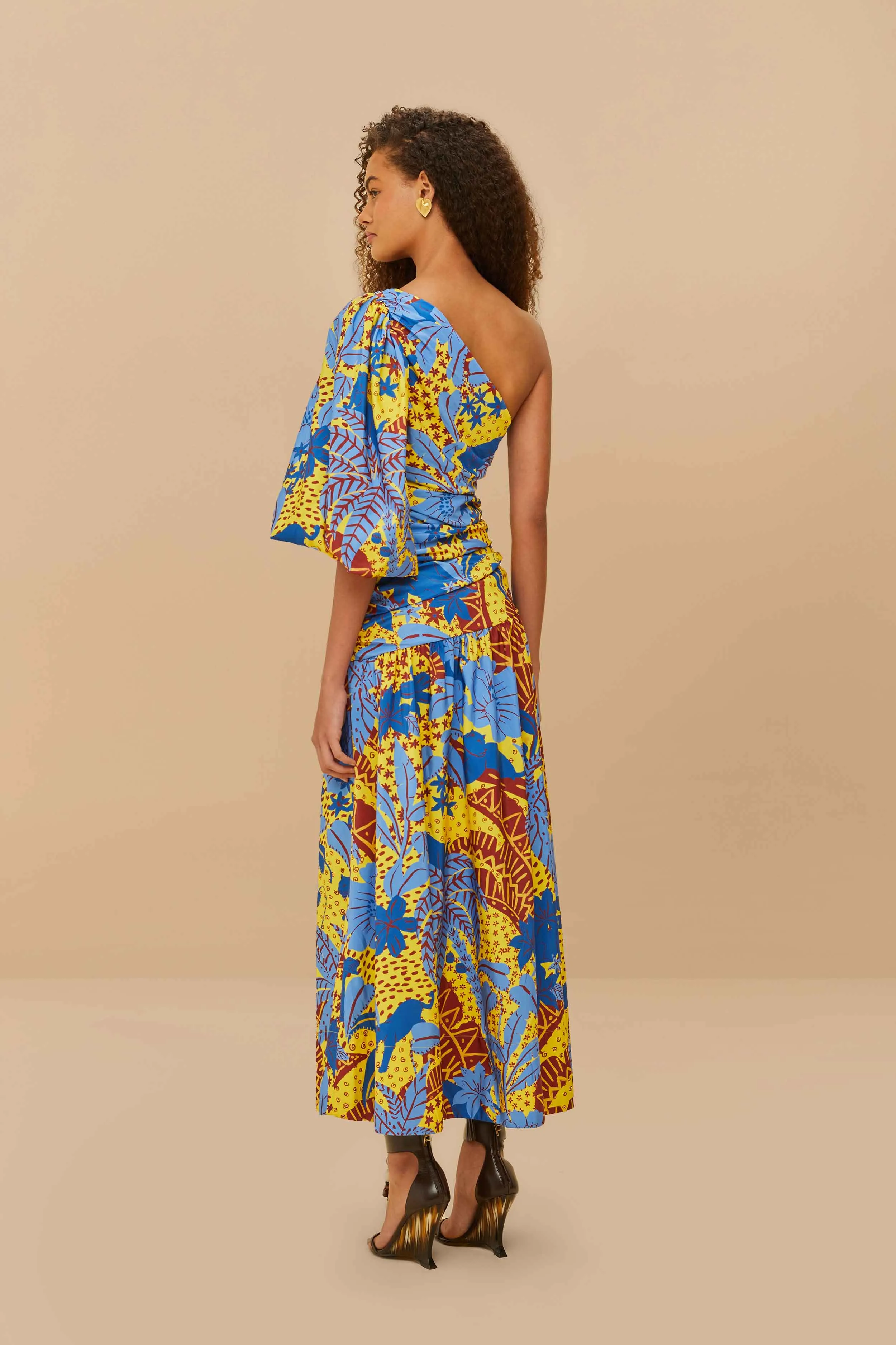 Yellow Jungle Panther One-Shoulder Midi Dress sold by FARM Rio product image thumbnail 4