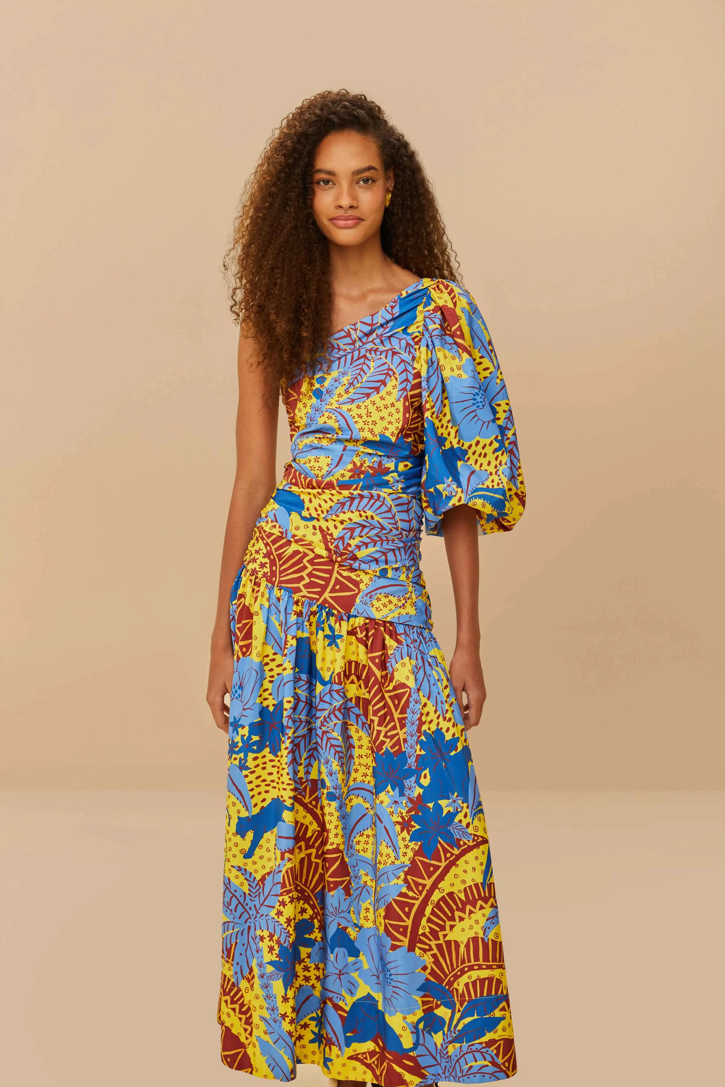 Yellow Jungle Panther One-Shoulder Midi Dress sold by FARM Rio product image thumbnail 2