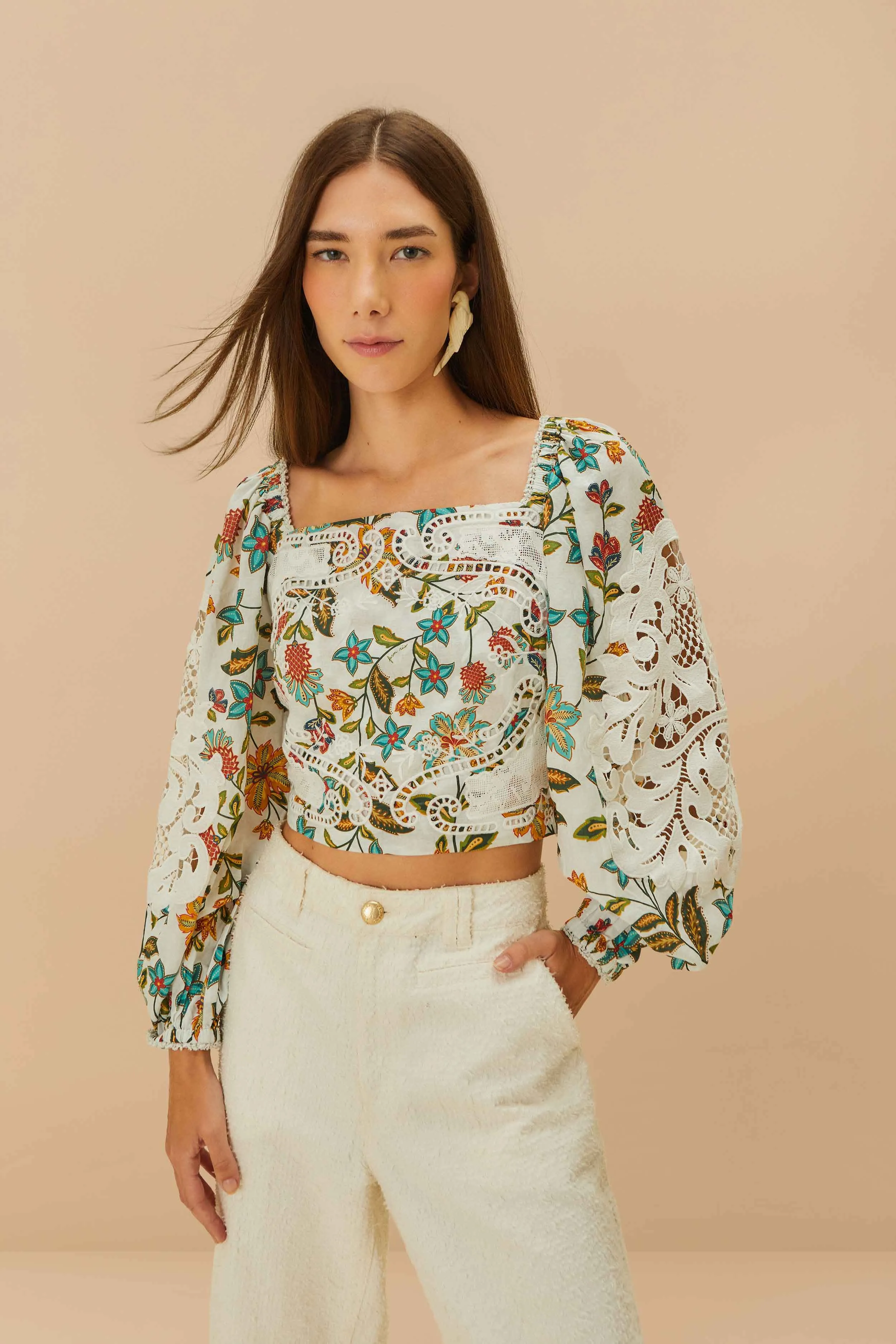 Off-White Botanicals Lace Blouse sold by FARM Rio