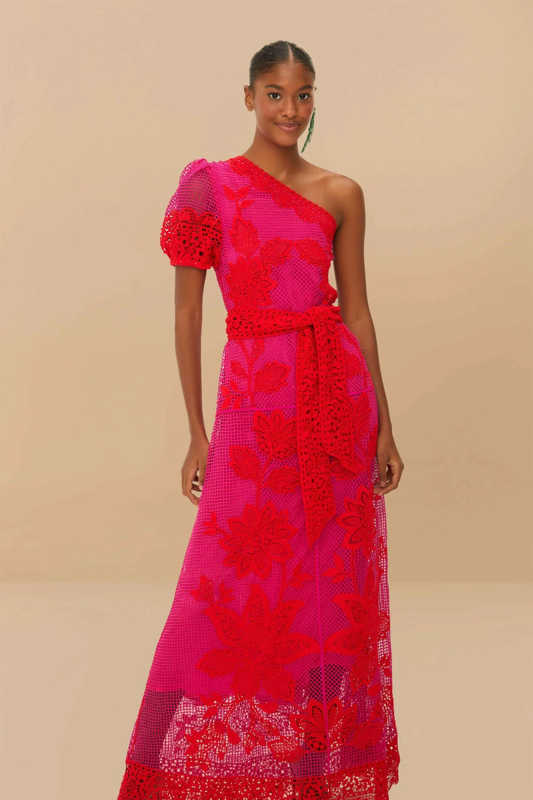 Bicolor Guipure One-Shoulder Maxi Dress sold by FARM Rio product image thumbnail 3