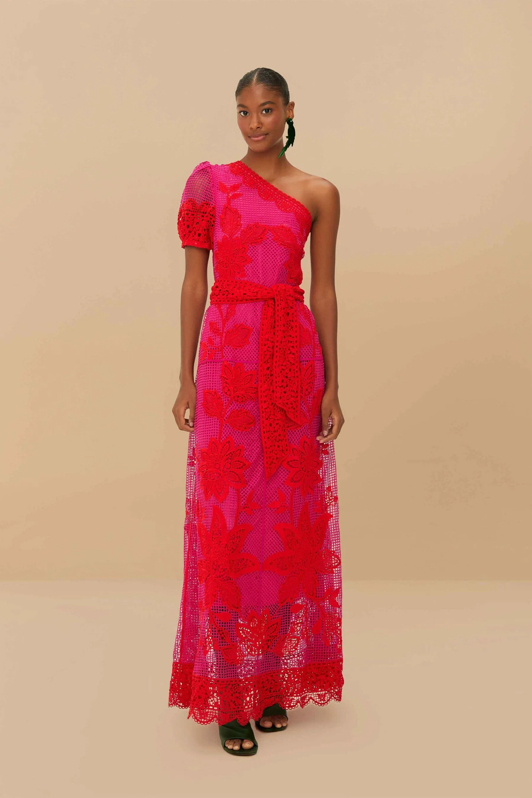 Bicolor Guipure One-Shoulder Maxi Dress sold by FARM Rio
