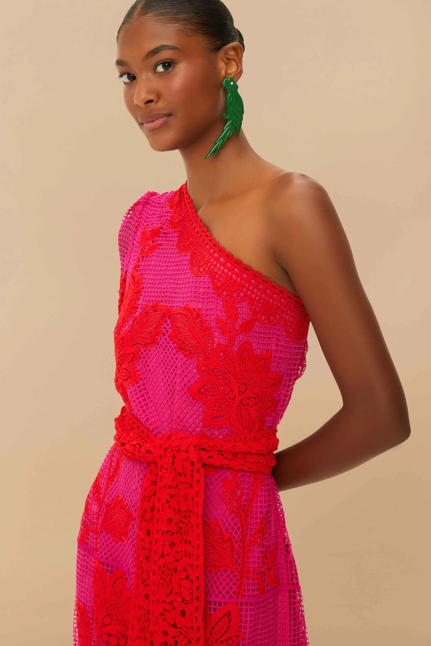 Bicolor Guipure One-Shoulder Maxi Dress sold by FARM Rio product image thumbnail 2
