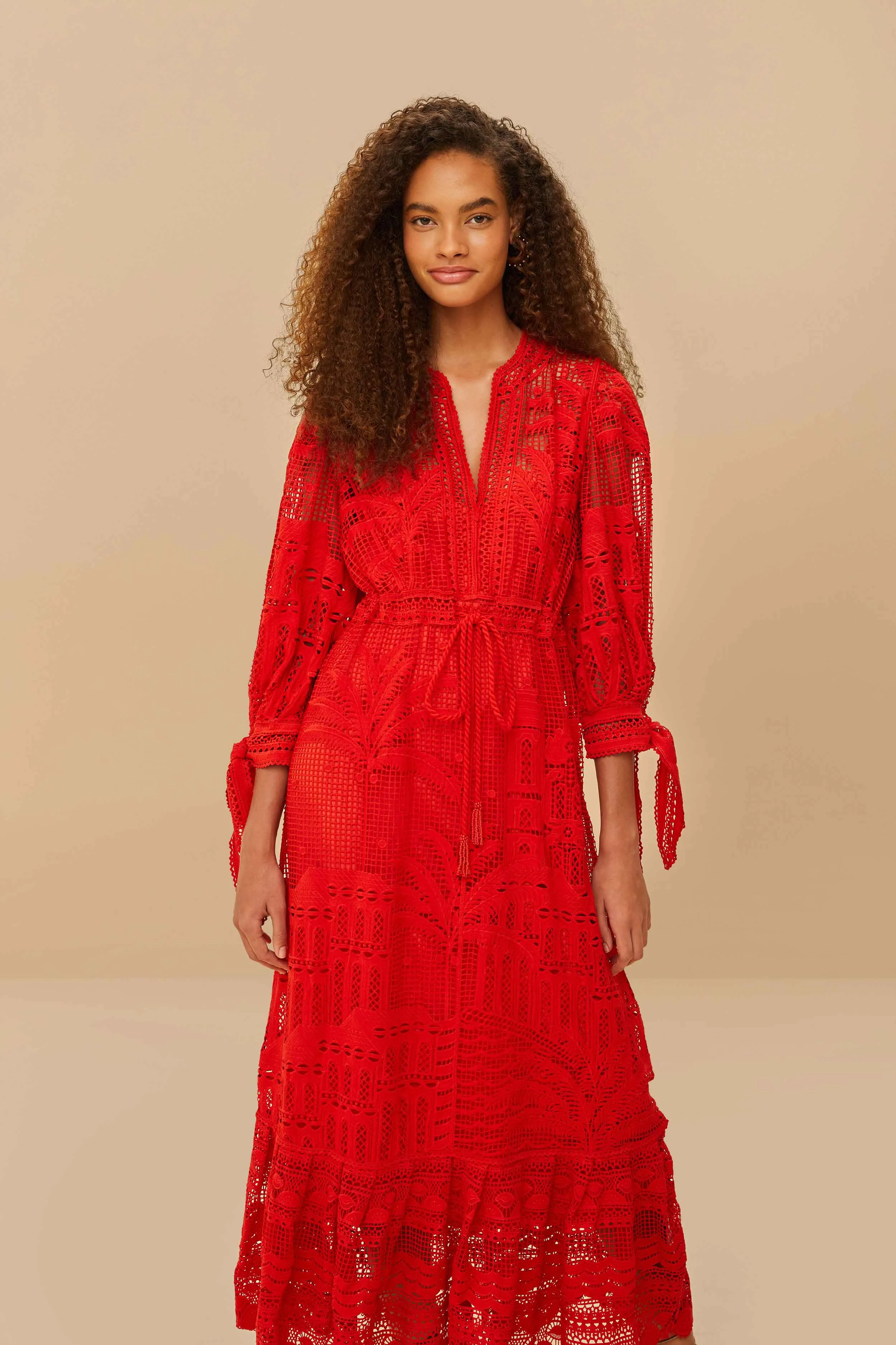 Red Morada Boa Guipure Maxi Dress sold by FARM Rio product image thumbnail 2