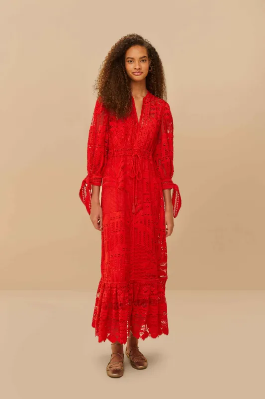Red Morada Boa Guipure Maxi Dress sold by FARM Rio