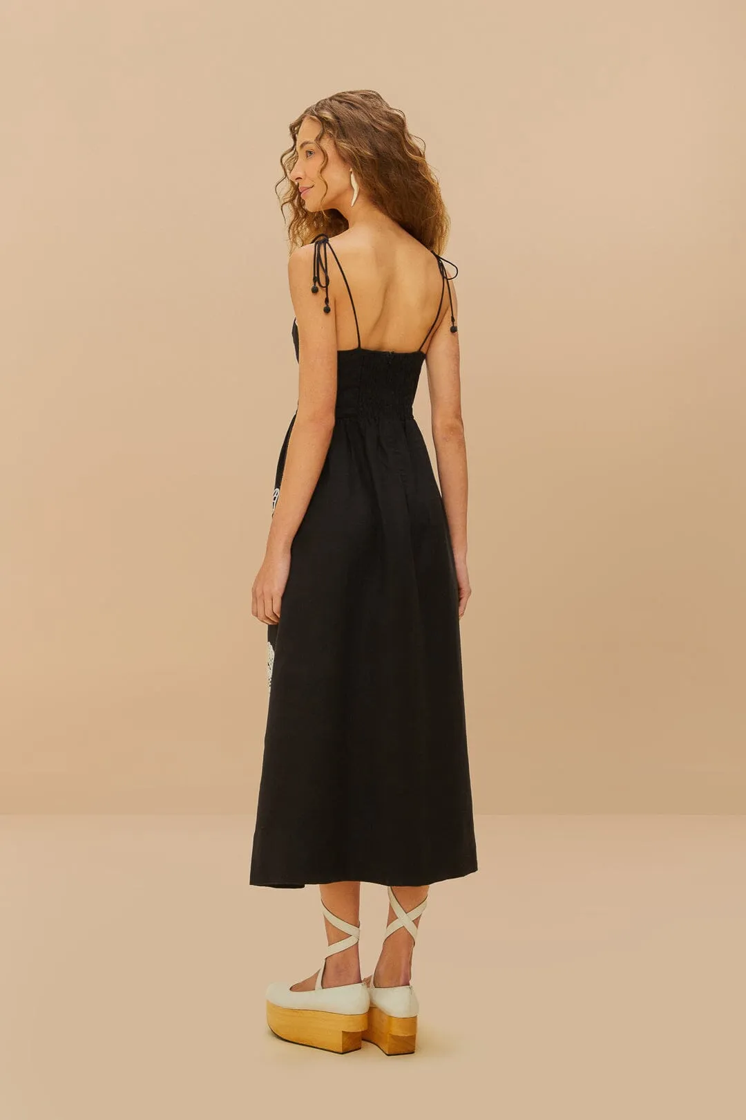 Black Richelieu Lace Euroflax™ Premium Linen Midi Dress sold by FARM Rio product image thumbnail 4