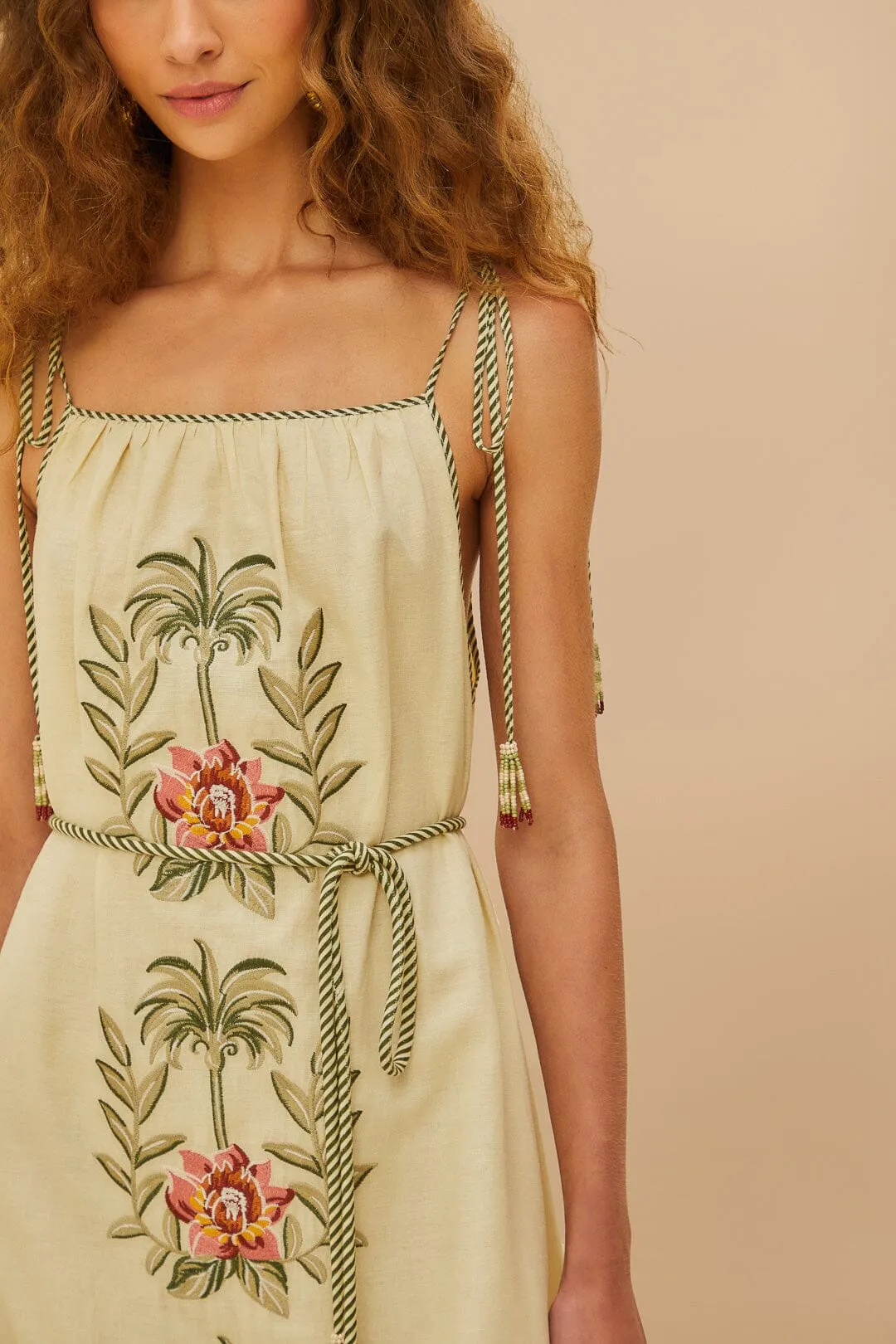 Sand Tropical Flower Embroidered LENZING™ ECOVERO™ Euroflax™ Maxi Dress sold by FARM Rio product image thumbnail 3