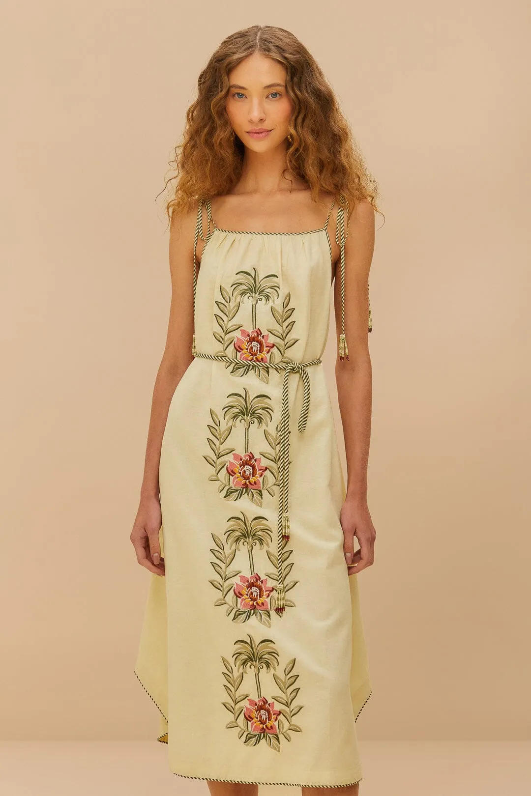 Sand Tropical Flower Embroidered LENZING™ ECOVERO™ Euroflax™ Maxi Dress sold by FARM Rio product image thumbnail 2