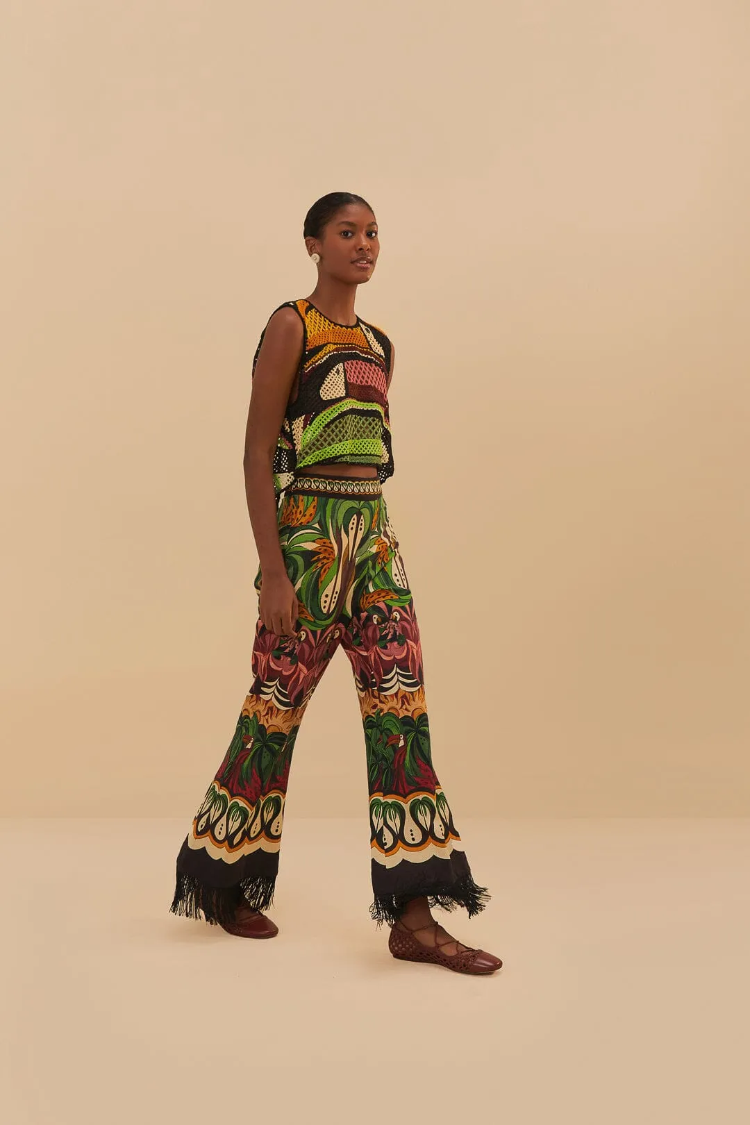 Green Coconut Tree Flow LENZING™ ECOVERO™ Euroflax™ Pants sold by FARM Rio product image thumbnail 3