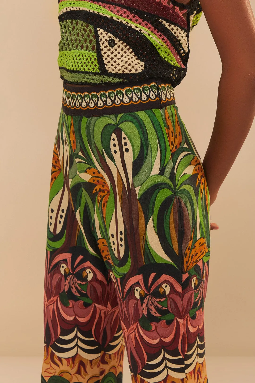 Green Coconut Tree Flow LENZING™ ECOVERO™ Euroflax™ Pants sold by FARM Rio product image thumbnail 4