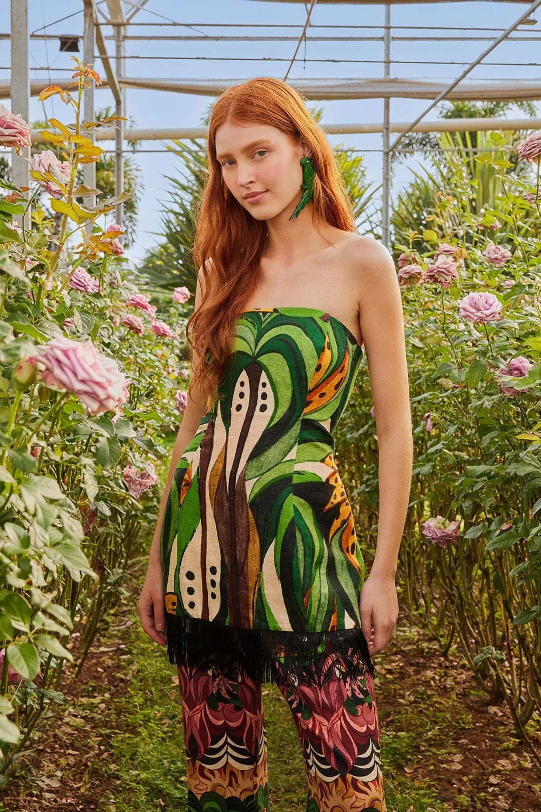 Green Coconut Tree Flow Euroflax™ Premium Linen Top sold by FARM Rio