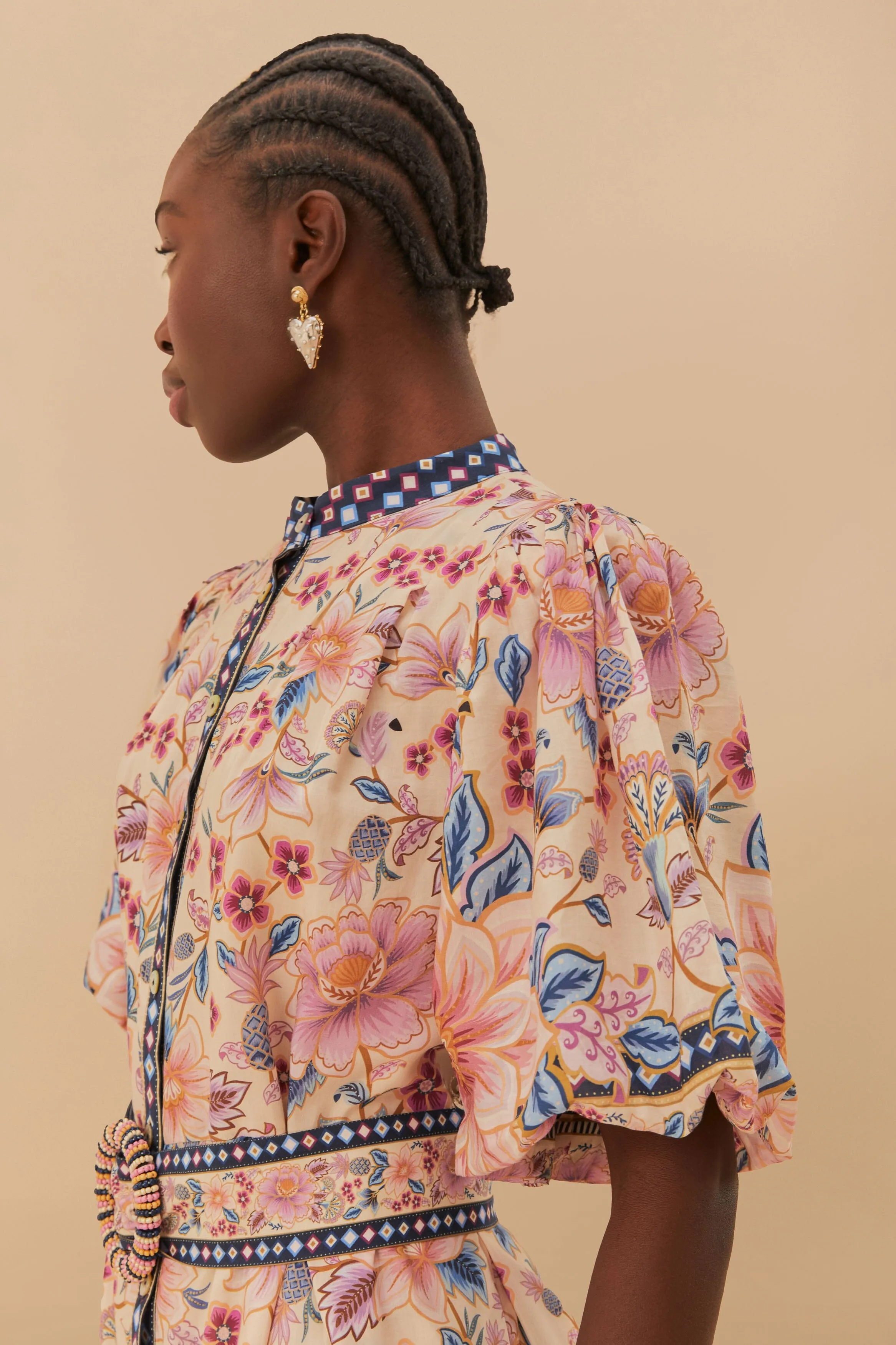 Cream Superbloom Tapestry Puff Sleeve Mini Dress sold by FARM Rio product image thumbnail 3