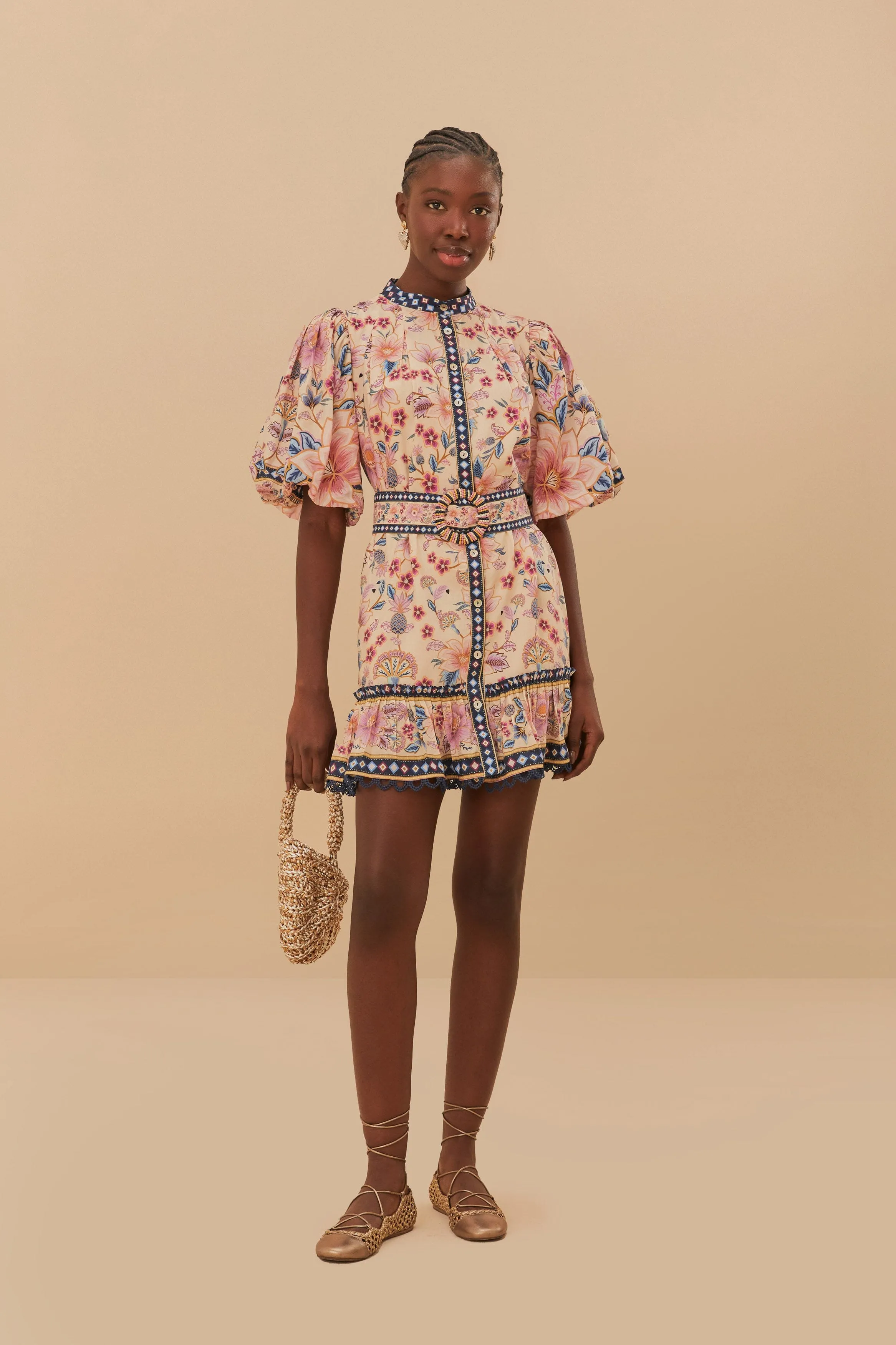 Cream Superbloom Tapestry Puff Sleeve Mini Dress sold by FARM Rio