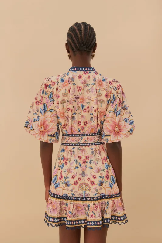 cream superbloom tapestry puff sleeve mini dress Cream Superbloom Tapestry Puff Sleeve Mini Dress