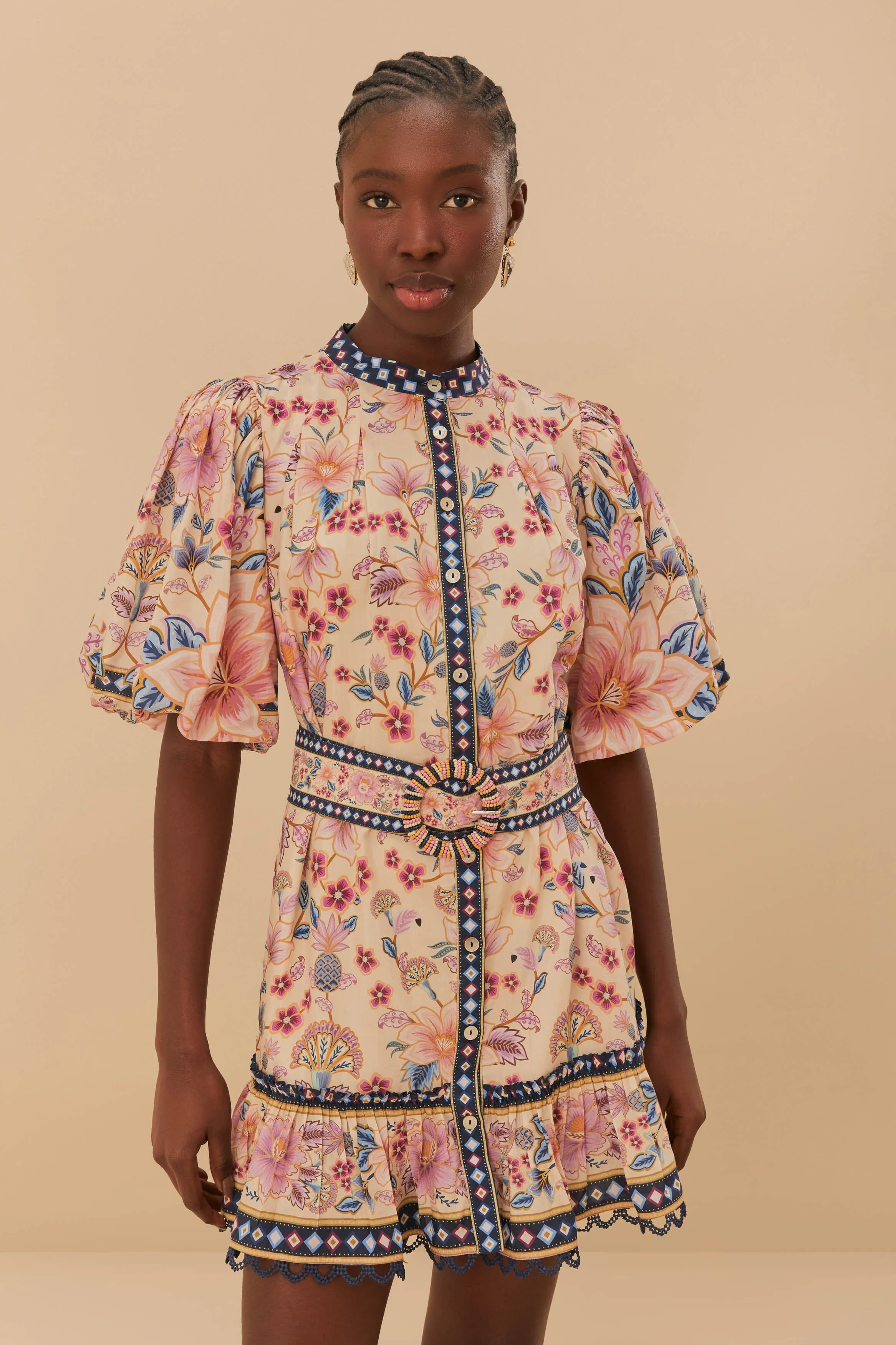 Cream Superbloom Tapestry Puff Sleeve Mini Dress sold by FARM Rio product image thumbnail 2