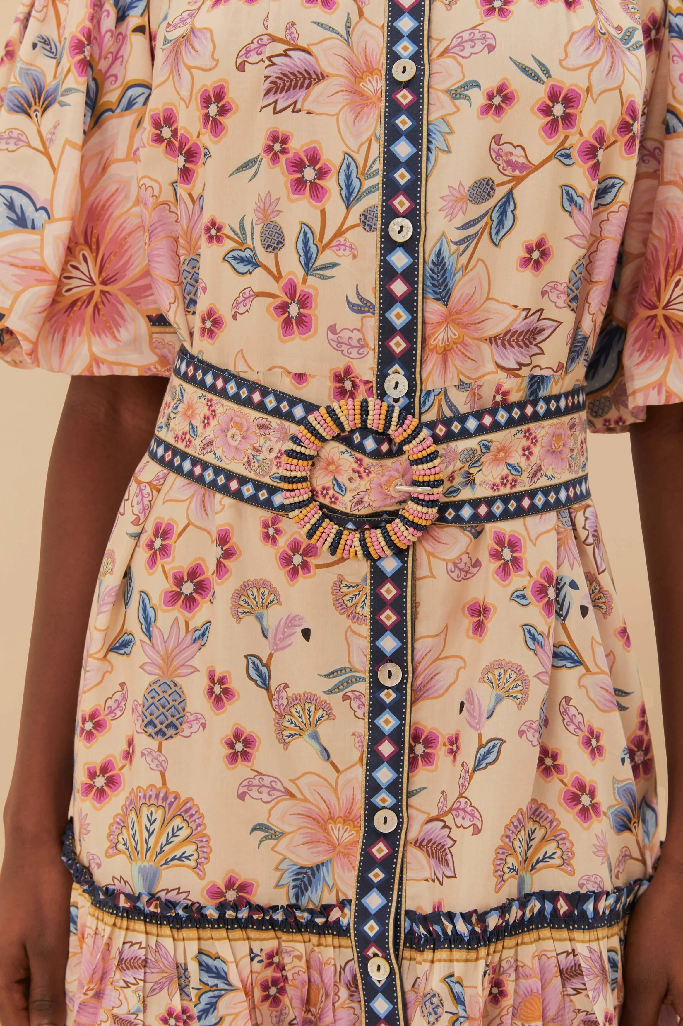 Cream Superbloom Tapestry Puff Sleeve Mini Dress sold by FARM Rio product image thumbnail 4