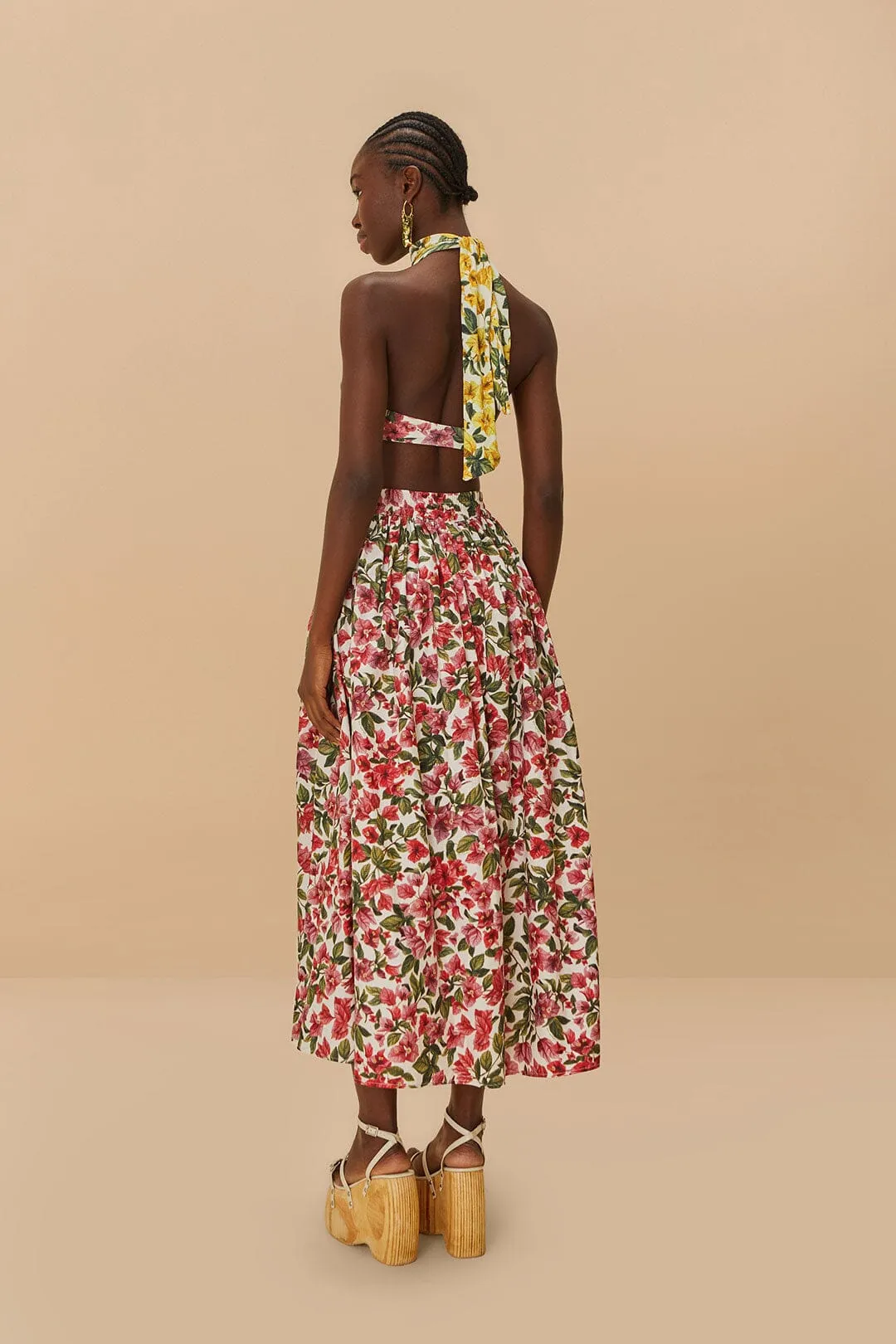 Pink Halftone Bougainvillea Organic Cotton Maxi Skirt sold by FARM Rio product image thumbnail 4