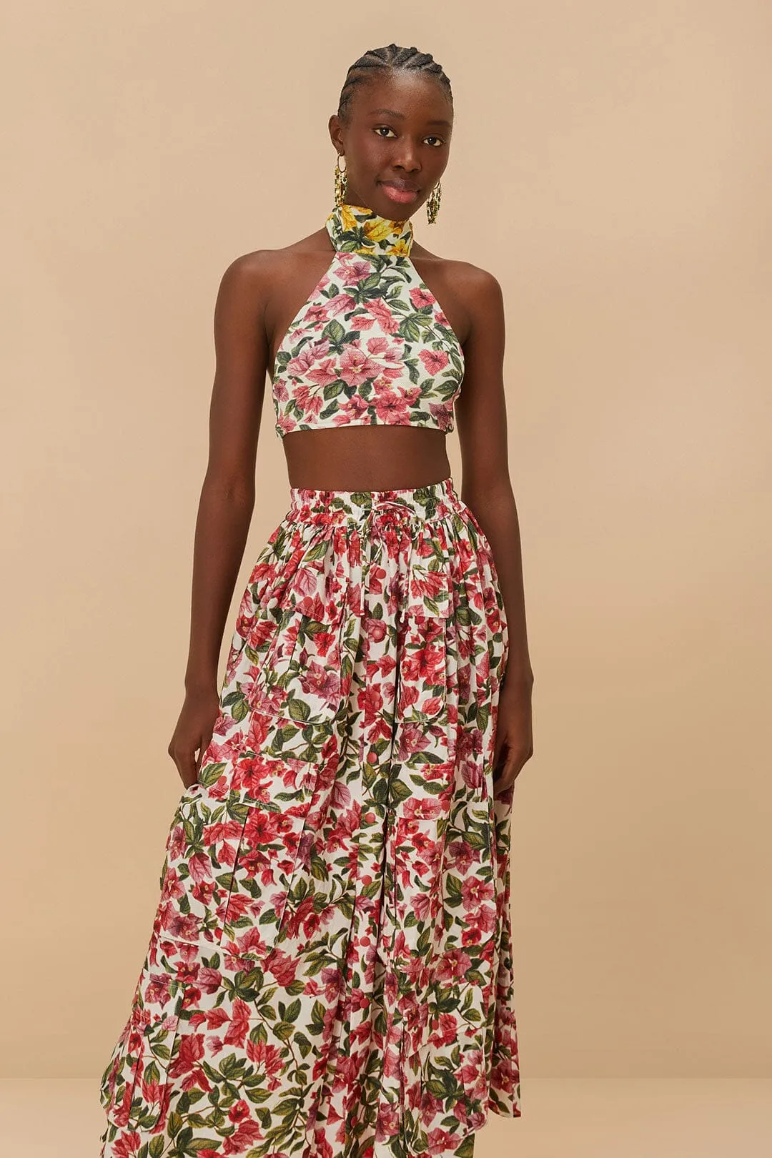 Pink Halftone Bougainvillea Organic Cotton Maxi Skirt sold by FARM Rio product image thumbnail 3