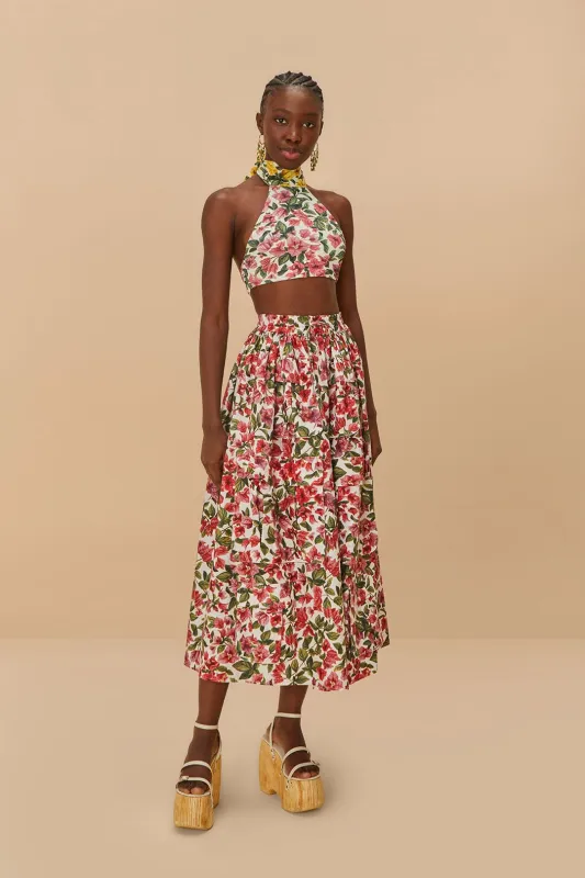 Pink Halftone Bougainvillea Organic Cotton Maxi Skirt sold by FARM Rio