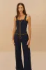Dark Denim Wavy Trim Jumpsuit sold by FARM Rio