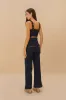Dark Denim Wavy Trim Jumpsuit sold by FARM Rio