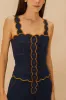 Dark Denim Wavy Trim Jumpsuit sold by FARM Rio