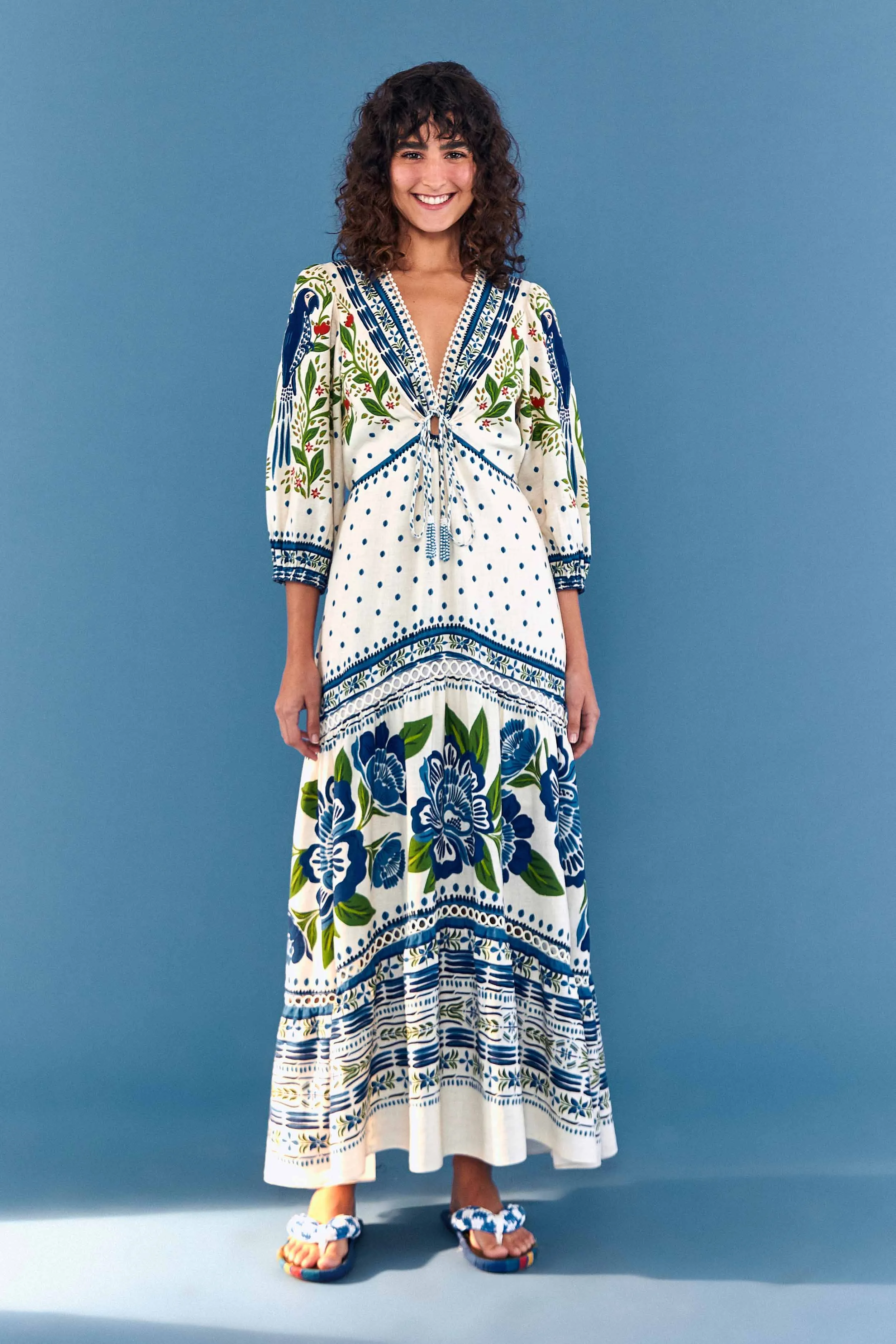 Off White Macaw Flight Maxi Dress sold by FARM Rio product image thumbnail 4