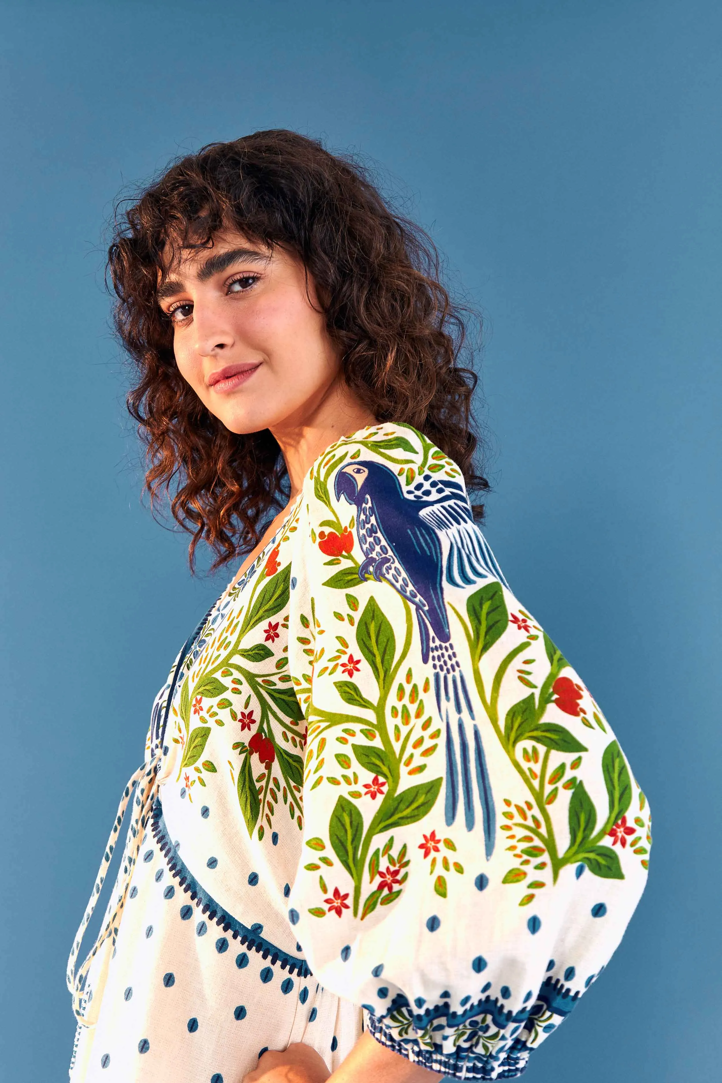 Off White Macaw Flight Maxi Dress sold by FARM Rio product image thumbnail 3