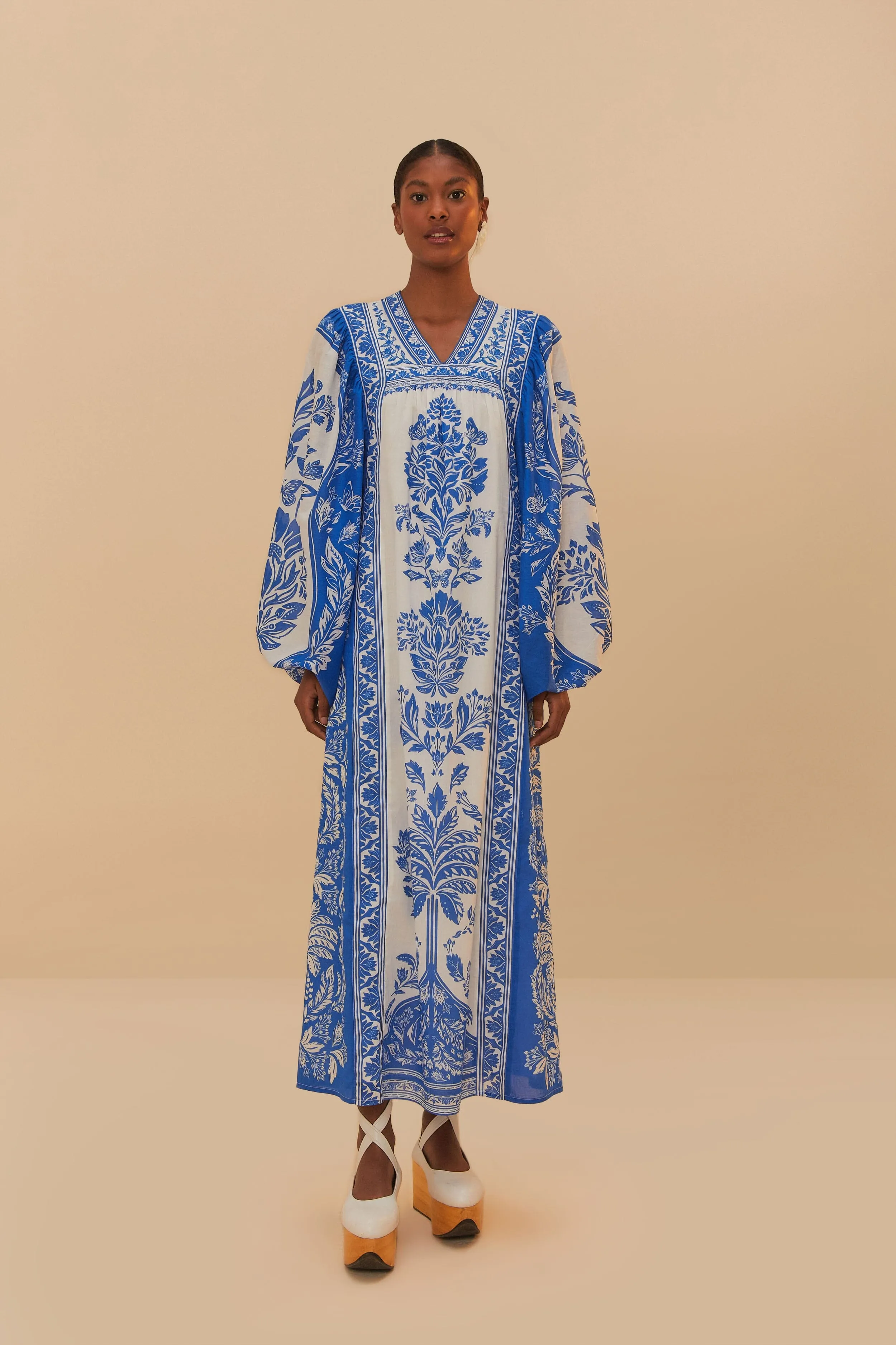 Off-White Delicate Tapestry Long Sleeve Maxi Dress sold by FARM Rio