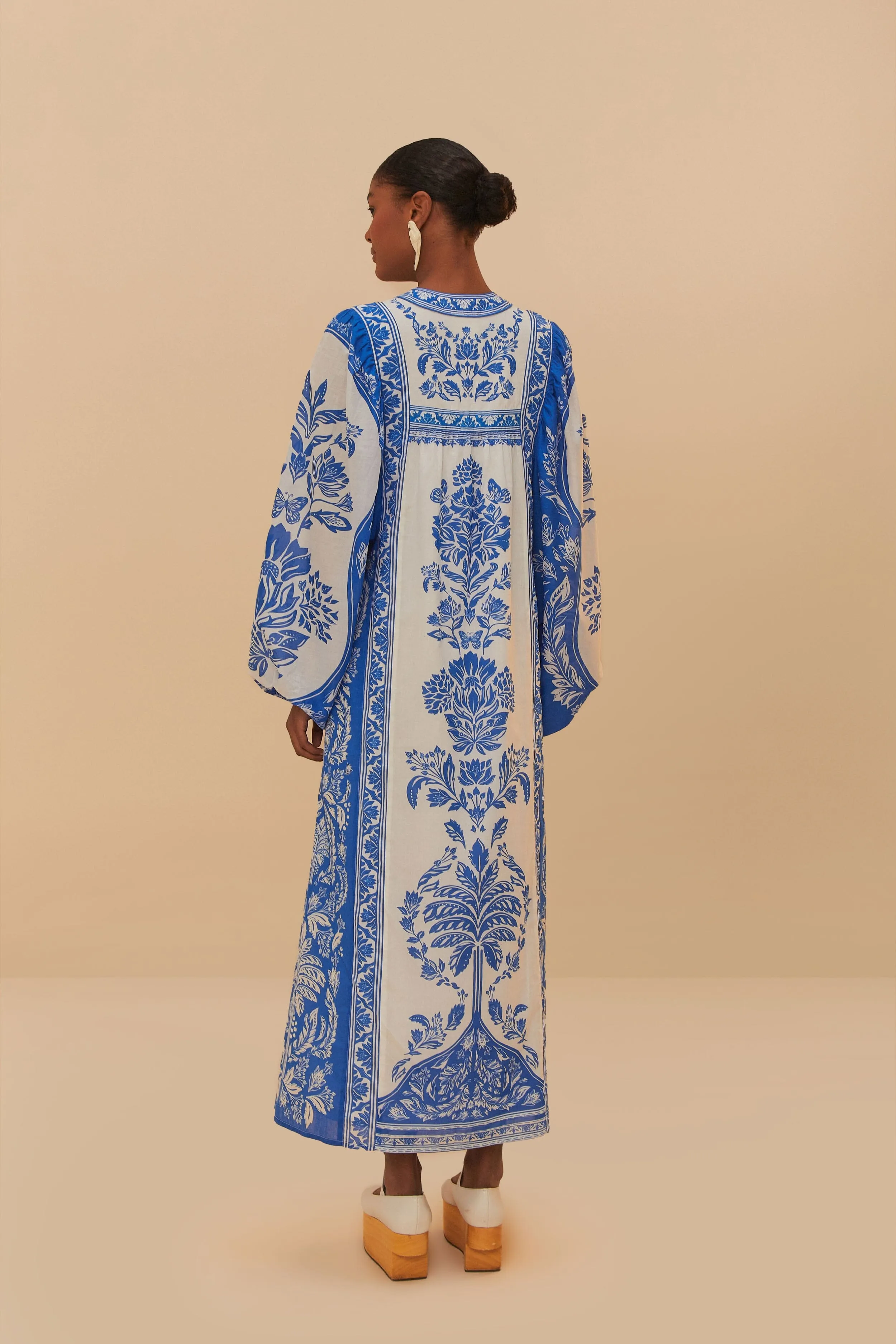 Off-White Delicate Tapestry Long Sleeve Maxi Dress sold by FARM Rio product image thumbnail 4
