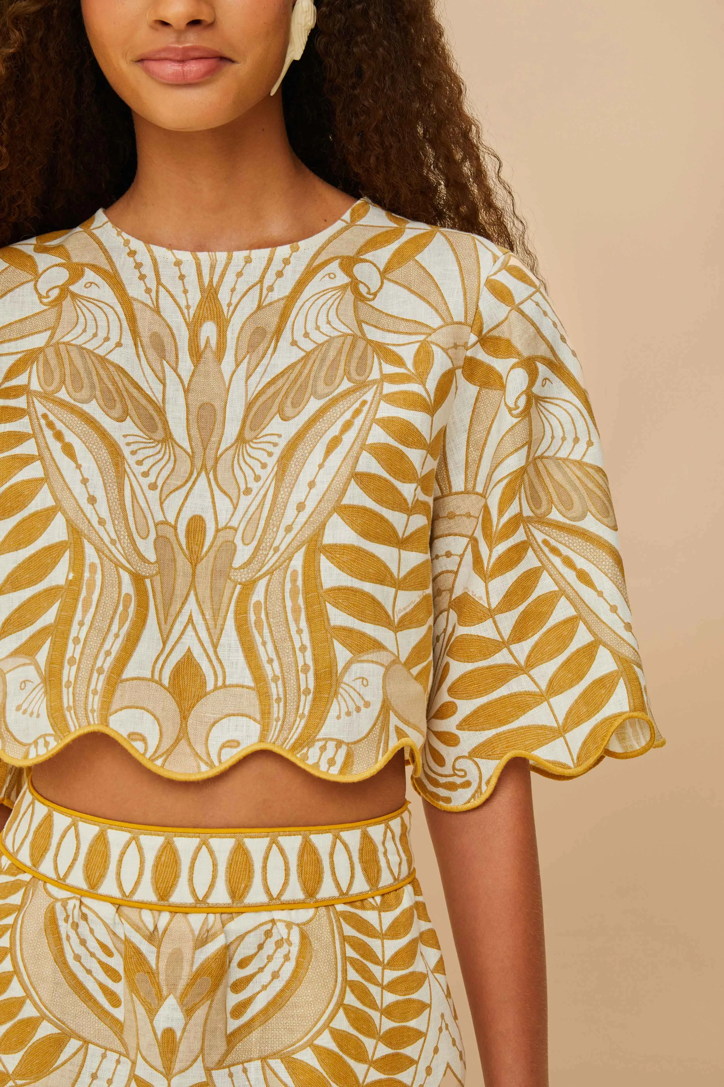 Off-White Lace Nature Euroflax™ Premium Linen Blouse sold by FARM Rio product image thumbnail 3