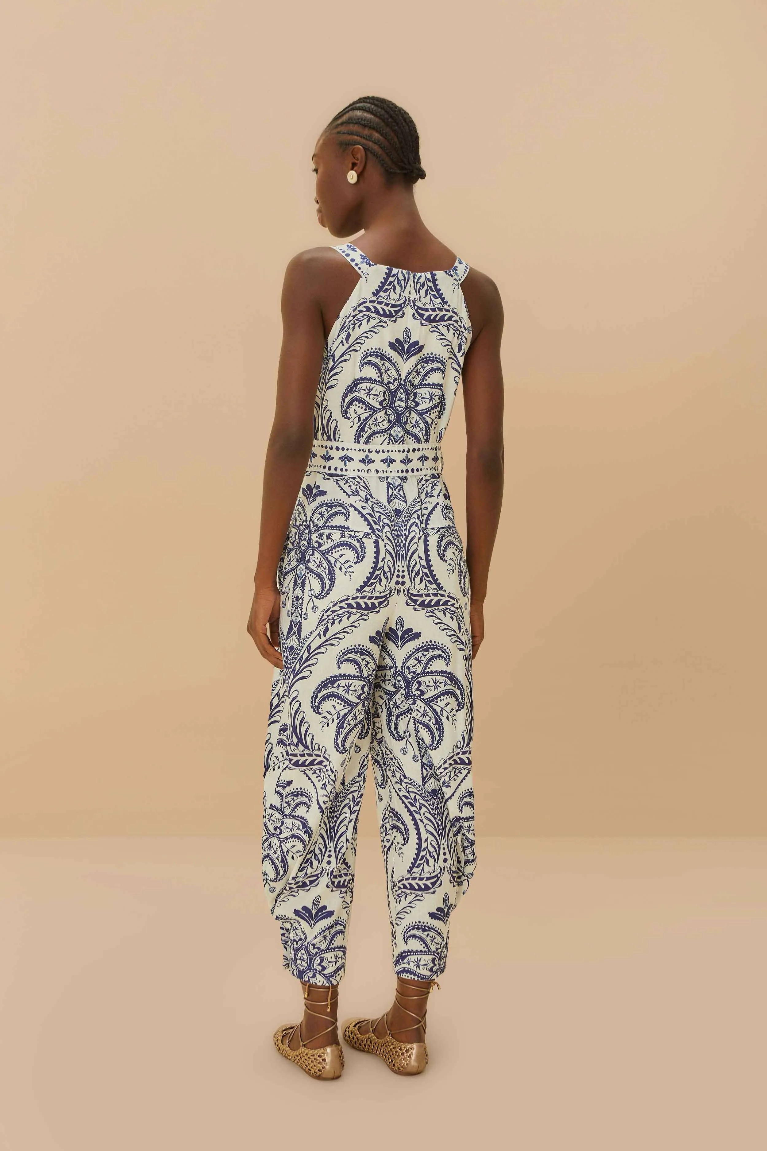 Off-White Tropical Cameo LENZING™ ECOVERO™ Euroflax™ Jumpsuit sold by FARM Rio product image thumbnail 4