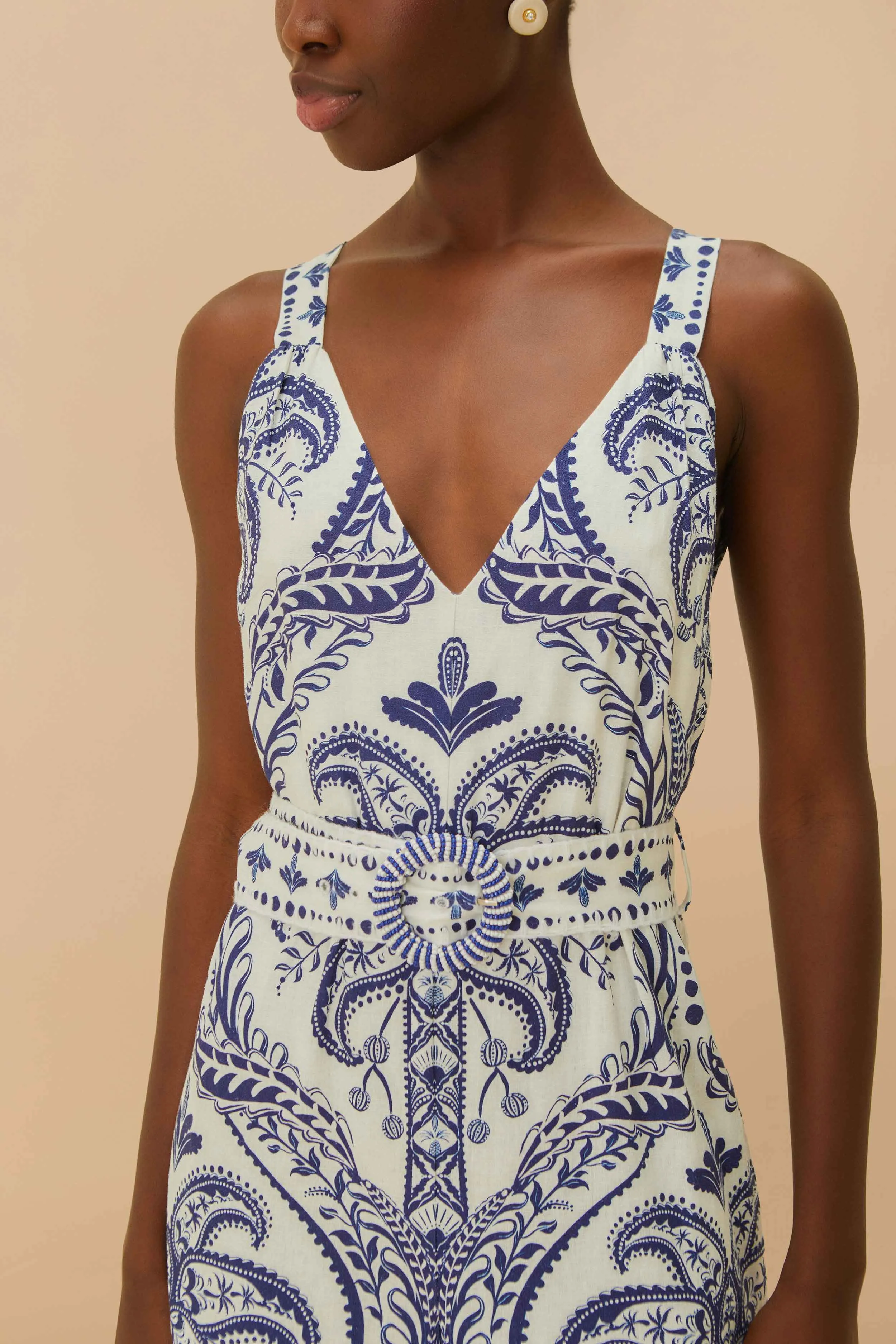 Off-White Tropical Cameo LENZING™ ECOVERO™ Euroflax™ Jumpsuit sold by FARM Rio product image thumbnail 3