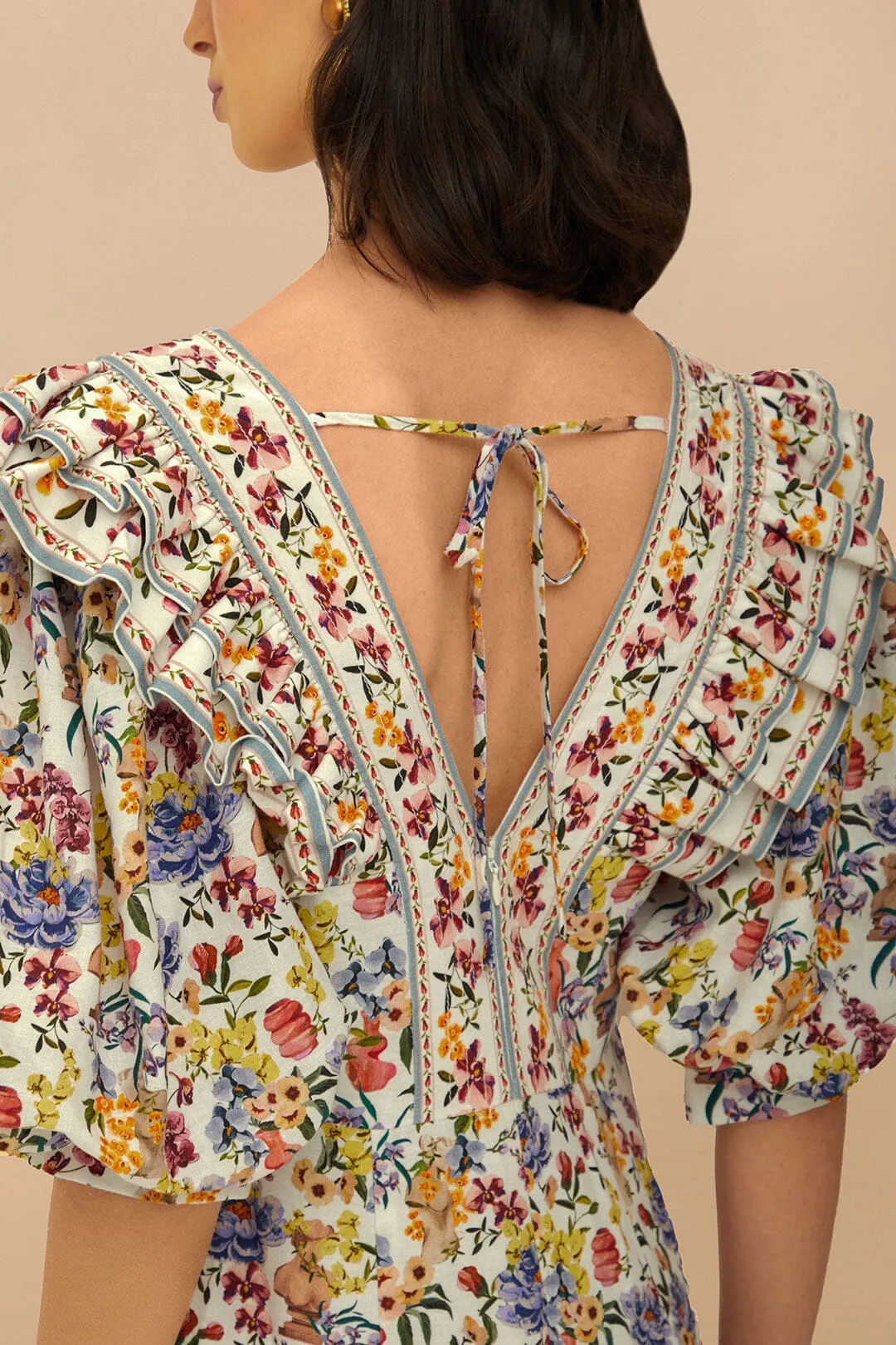 Off-White Greek Garden LENZING™ ECOVERO™ Euroflax™ Mini Dress sold by FARM Rio product image thumbnail 4