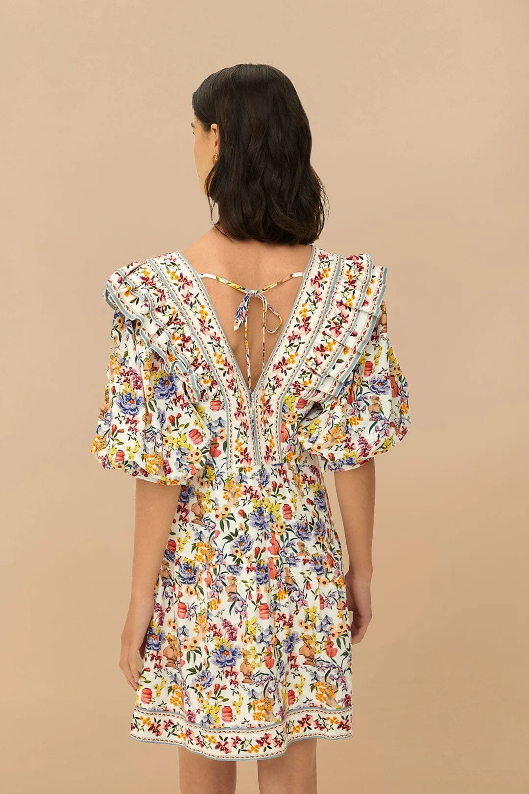 Off-White Greek Garden LENZING™ ECOVERO™ Euroflax™ Mini Dress sold by FARM Rio product image thumbnail 3