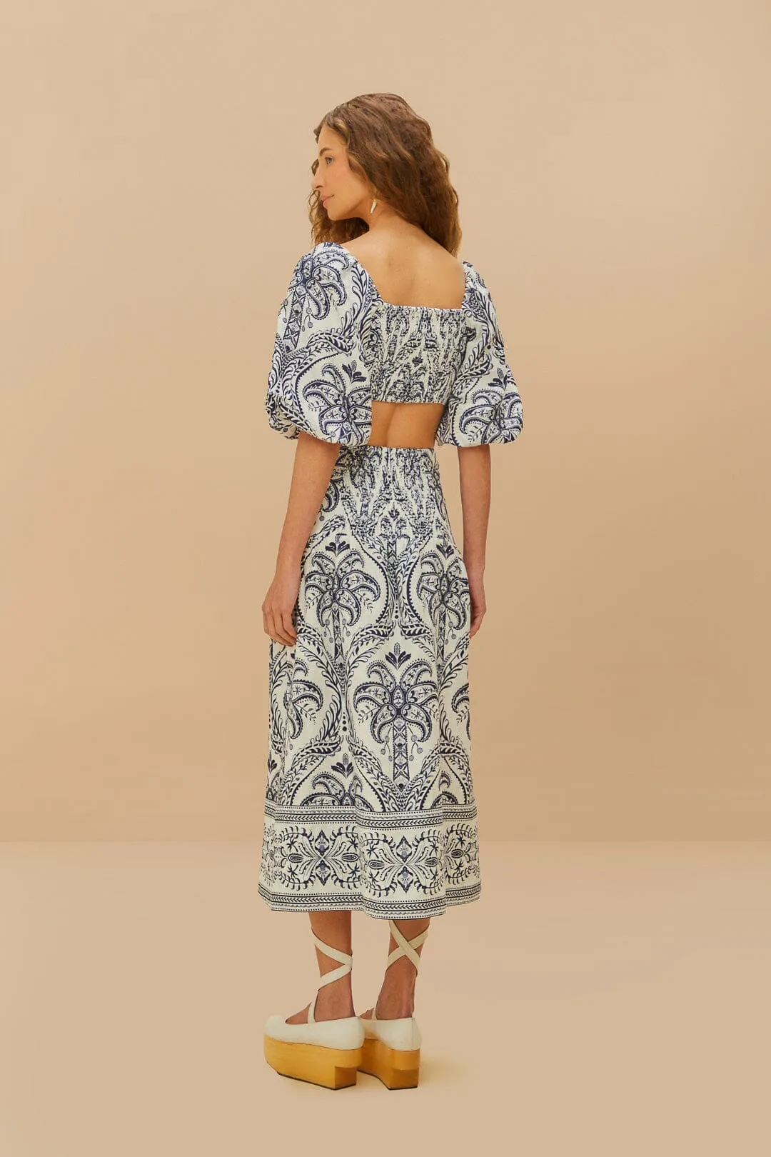 Off-White Tropical Cameo Euroflax™ Premium Linen Midi Skirt sold by FARM Rio product image thumbnail 3