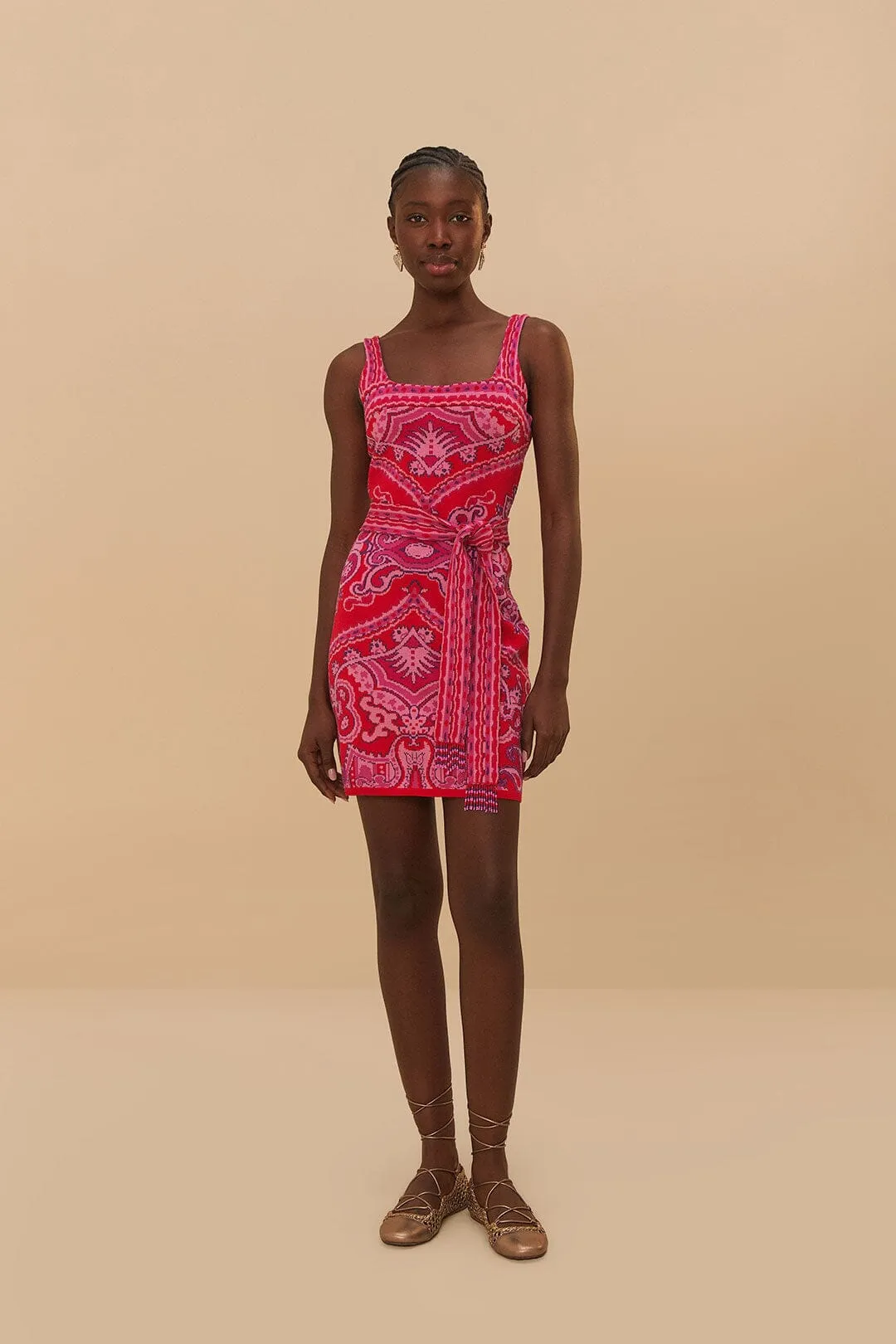 Red Paisley Scarf Knit Mini Dress sold by FARM Rio product image thumbnail 3