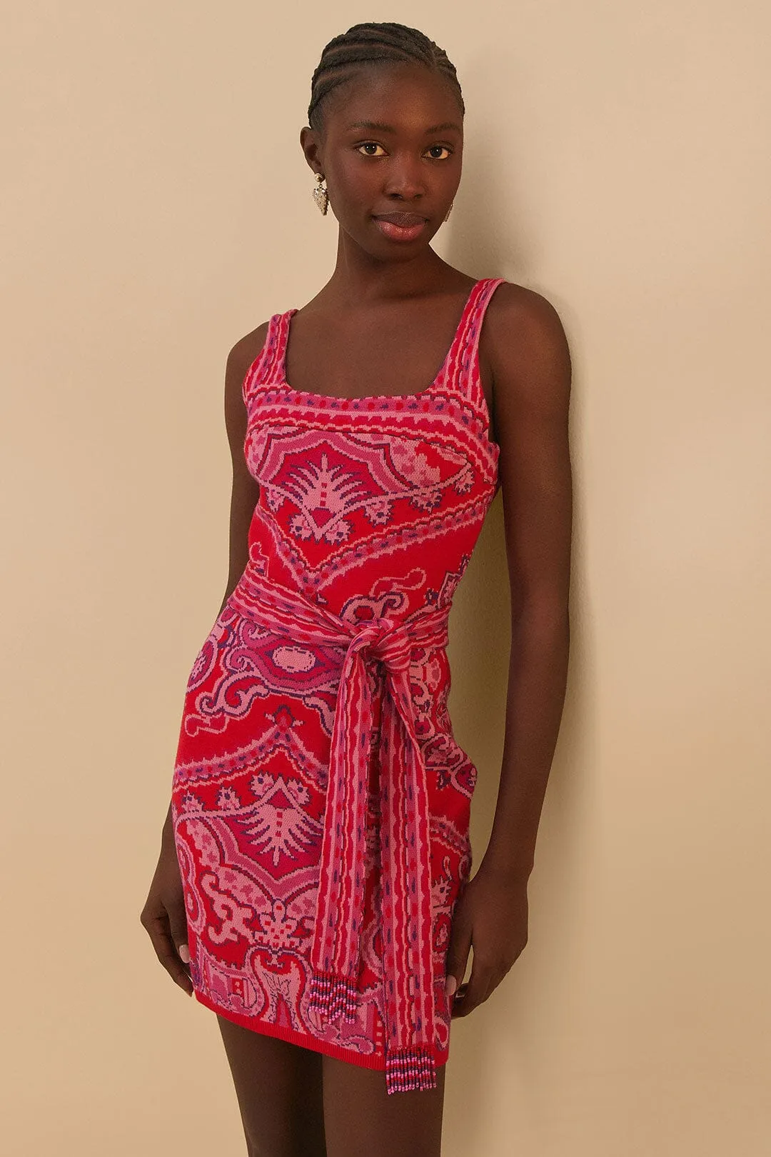 Red Paisley Scarf Knit Mini Dress sold by FARM Rio