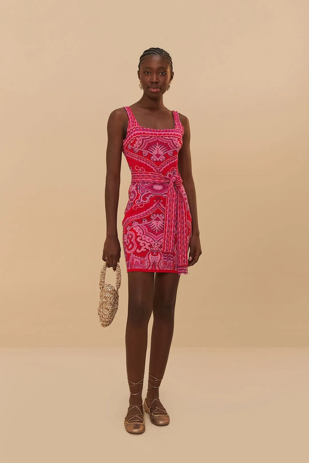 Red Paisley Scarf Knit Mini Dress sold by FARM Rio product image thumbnail 2