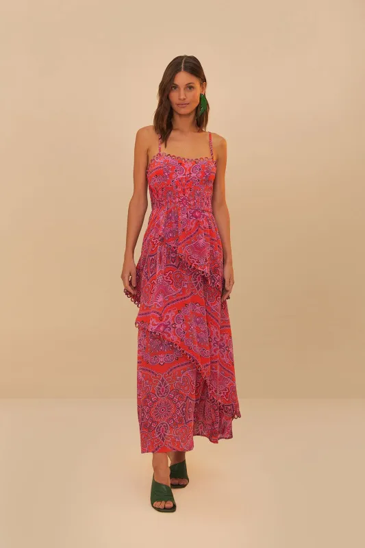 Red Paisley Scarf Loopy Trim Maxi Dress made by FARM Rio
