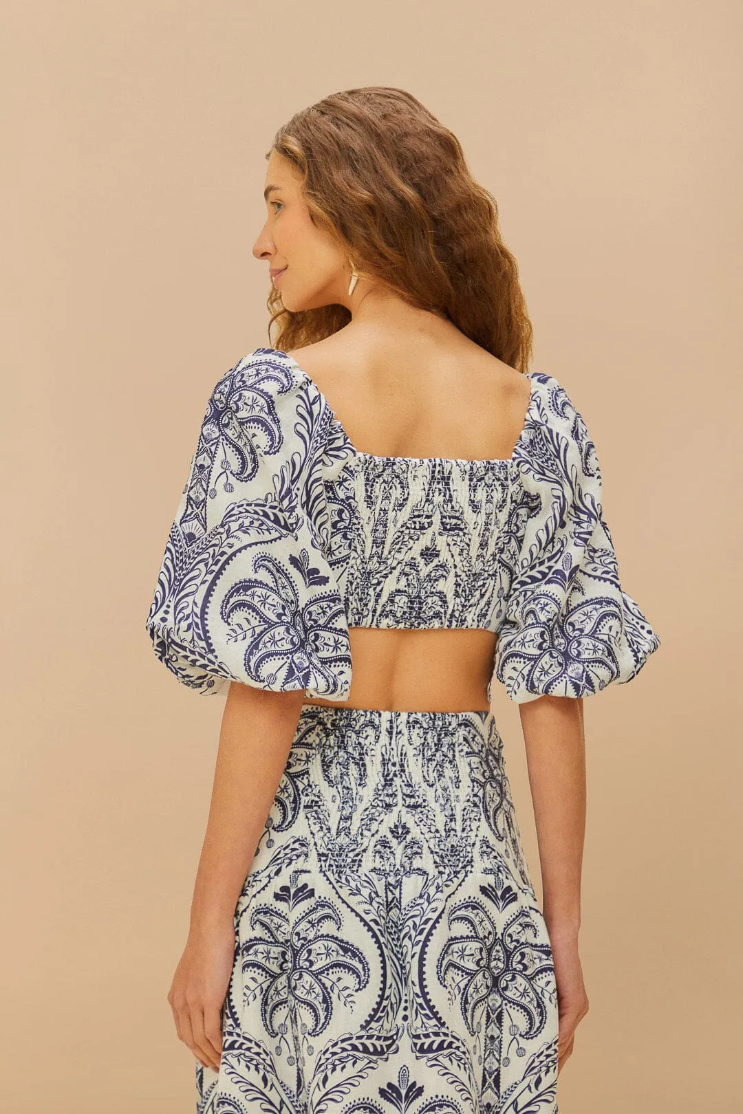 Off-White Tropical Cameo Euroflax™ Premium Linen Blouse sold by FARM Rio product image thumbnail 4