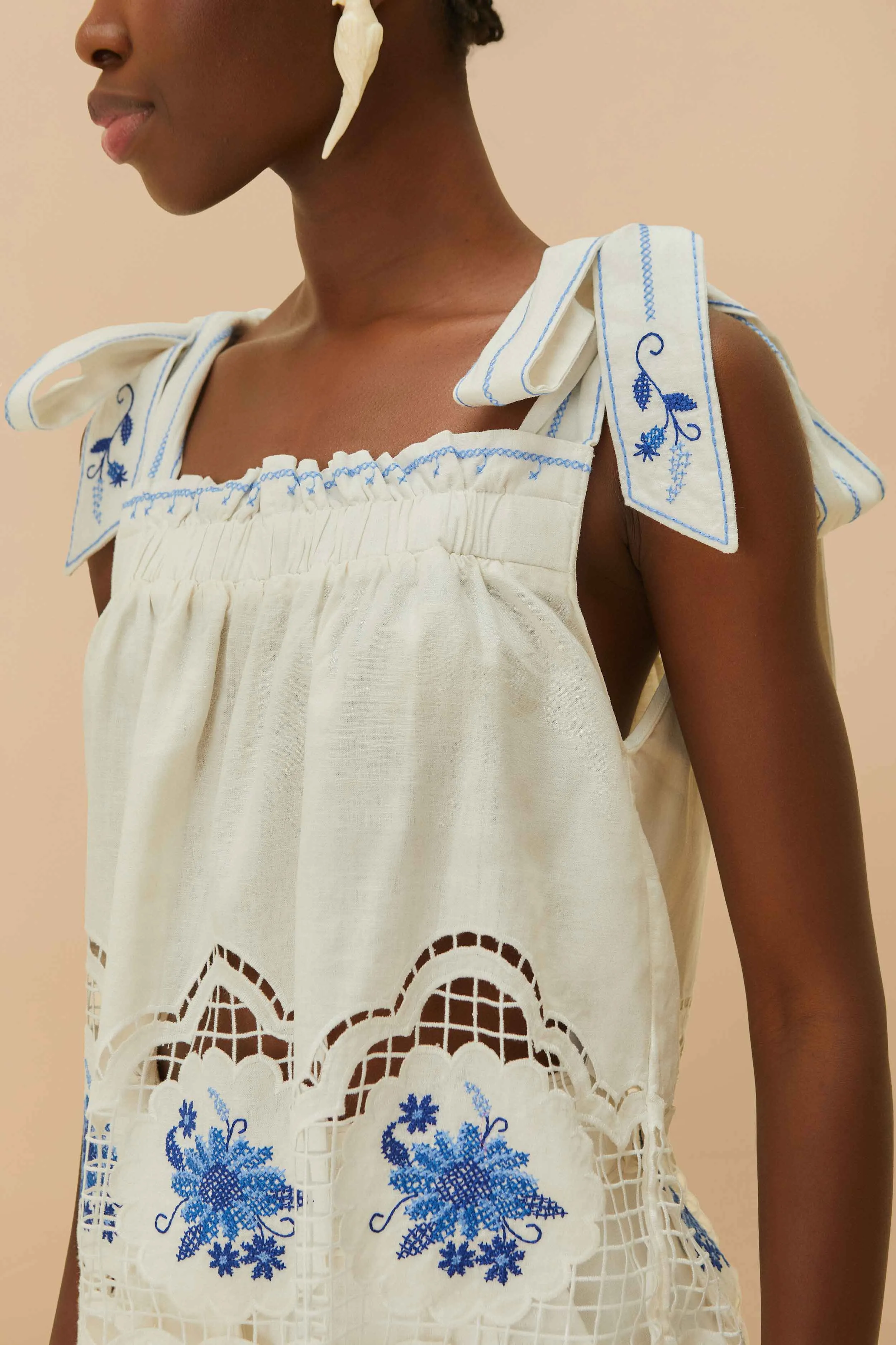 White Daisy Embroidery LENZING™ ECOVERO™ Euroflax™ Blouse sold by FARM Rio product image thumbnail 3