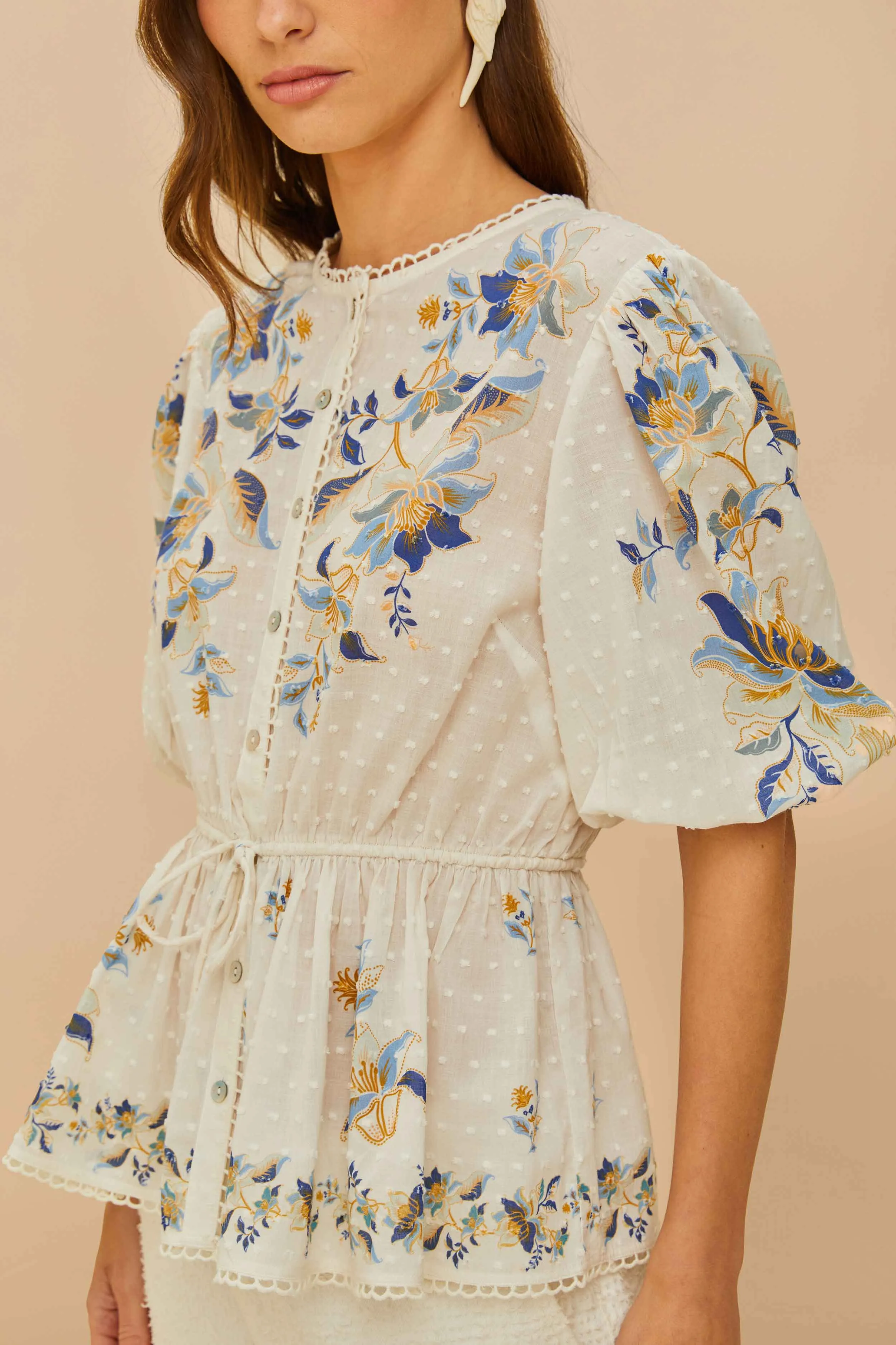 Off-White Mystic Blue Lotus Dreamscape Blouse sold by FARM Rio product image thumbnail 2