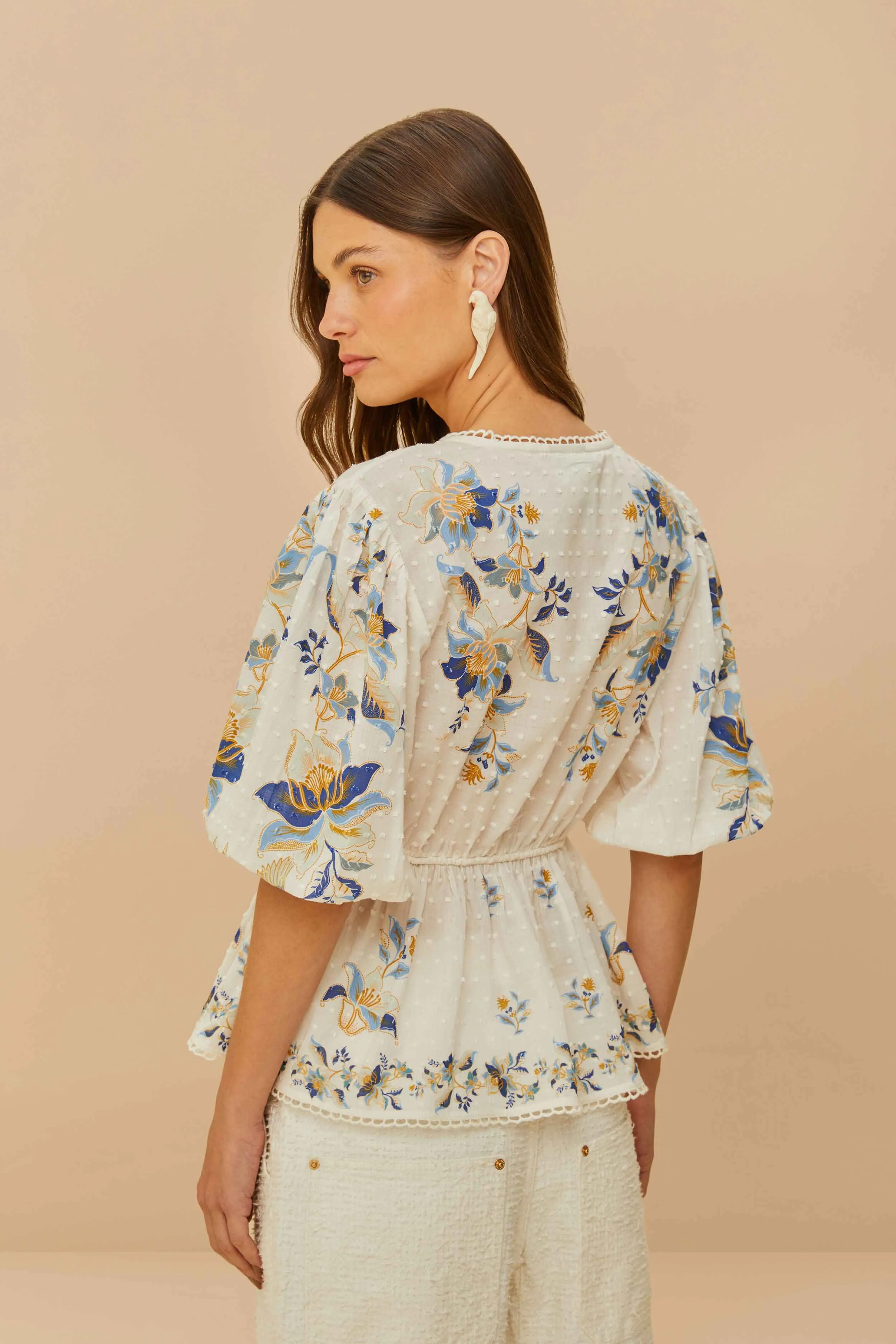 Off-White Mystic Blue Lotus Dreamscape Blouse sold by FARM Rio product image thumbnail 3