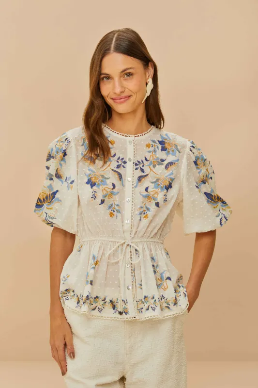 Off-White Mystic Blue Lotus Dreamscape Blouse sold by FARM Rio