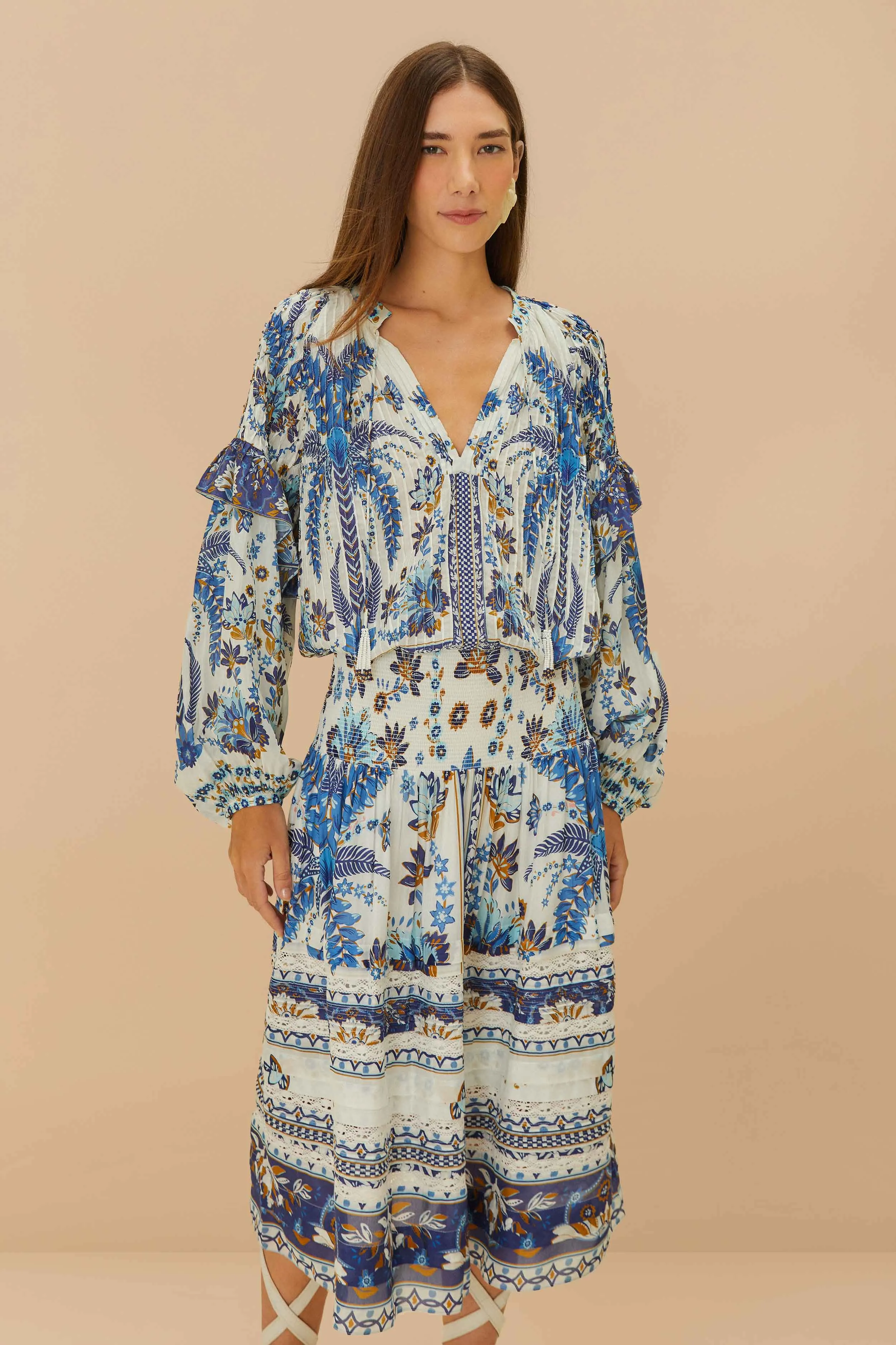 Off-White Ana Tapestry Organic Cotton Midi Skirt sold by FARM Rio product image thumbnail 3