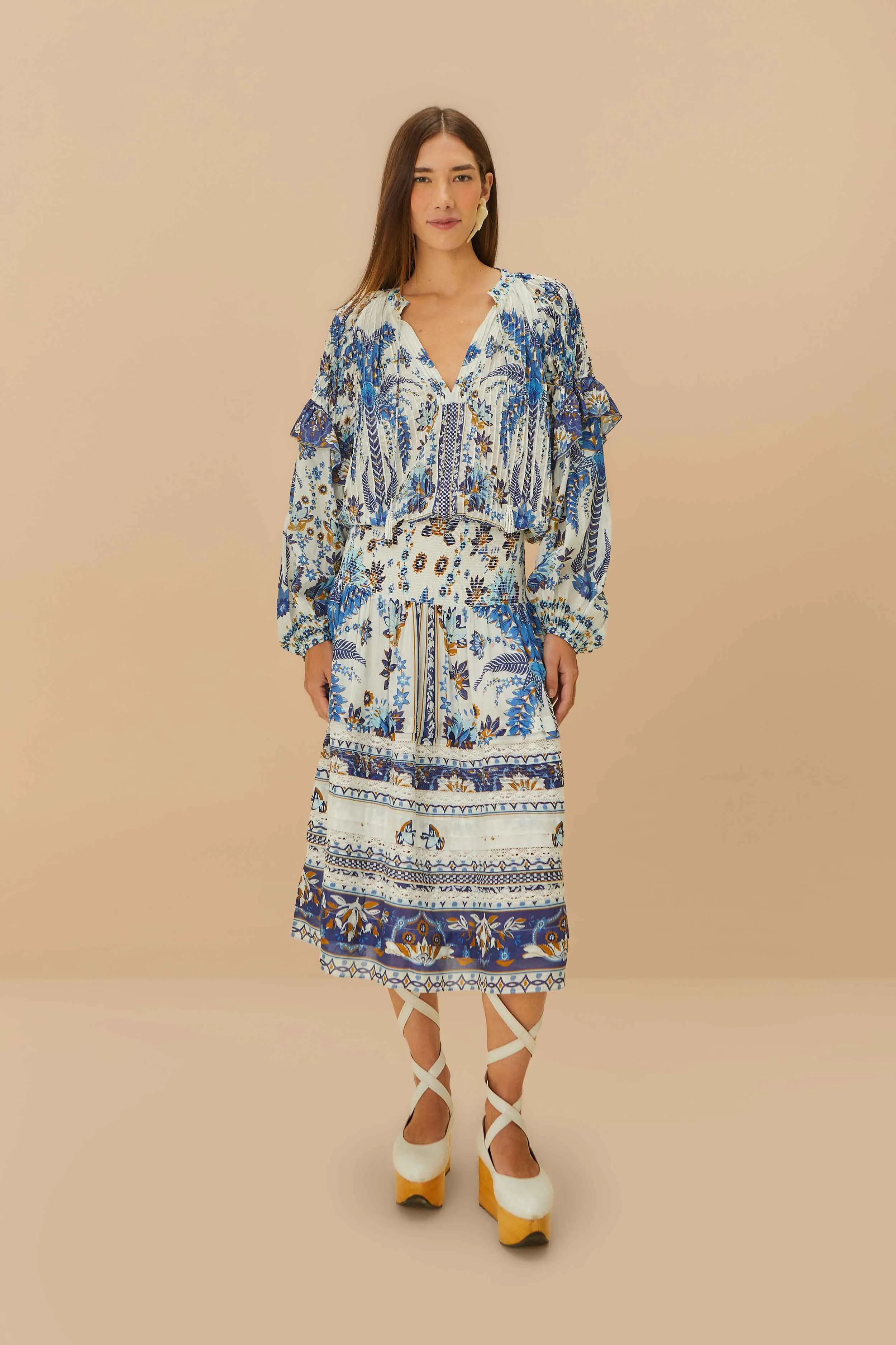 Off-White Ana Tapestry Organic Cotton Midi Skirt sold by FARM Rio