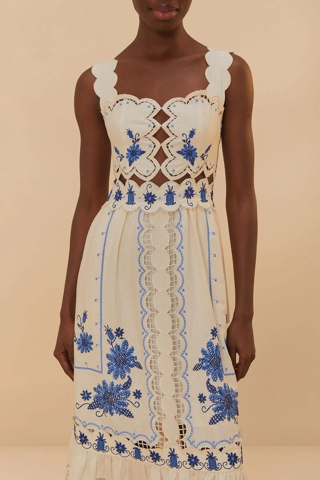 Off-White Richelieu Sunflower LENZING™ ECOVERO™ Euroflax™ Midi Dress sold by FARM Rio product image thumbnail 5